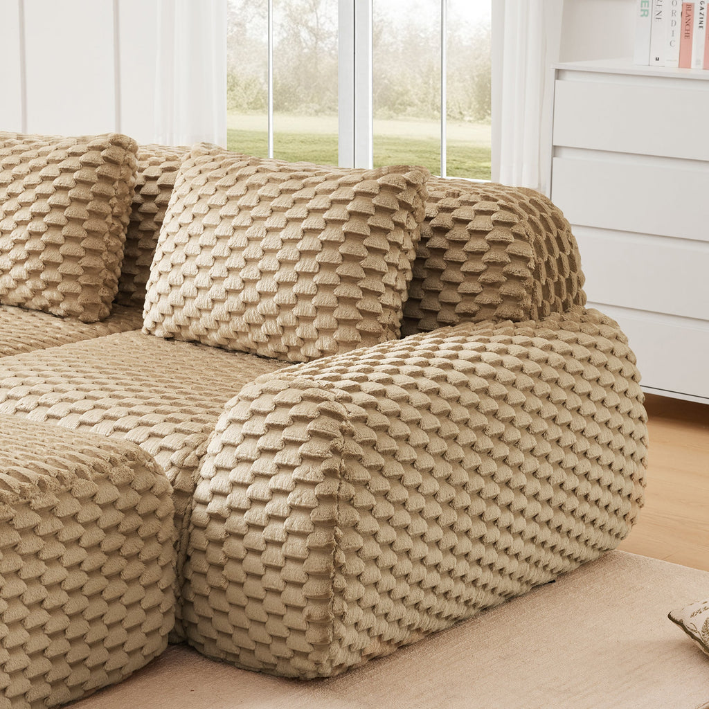 Sectional Sofa L-Shape Modular Flannelette Light Camel 2 Seat 82 In