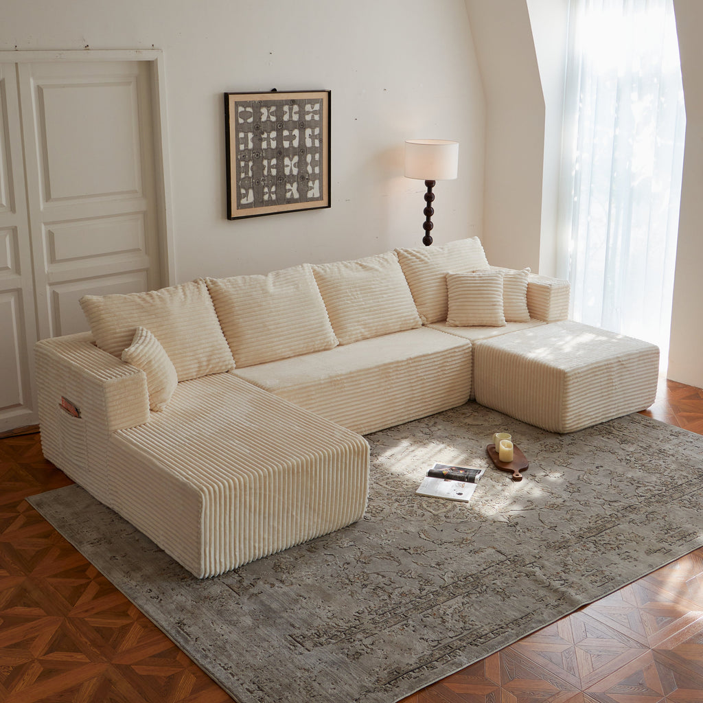 Sectional Sofa U-Shape Cloud Modular Beige 4 Seat 134 In No Assembly