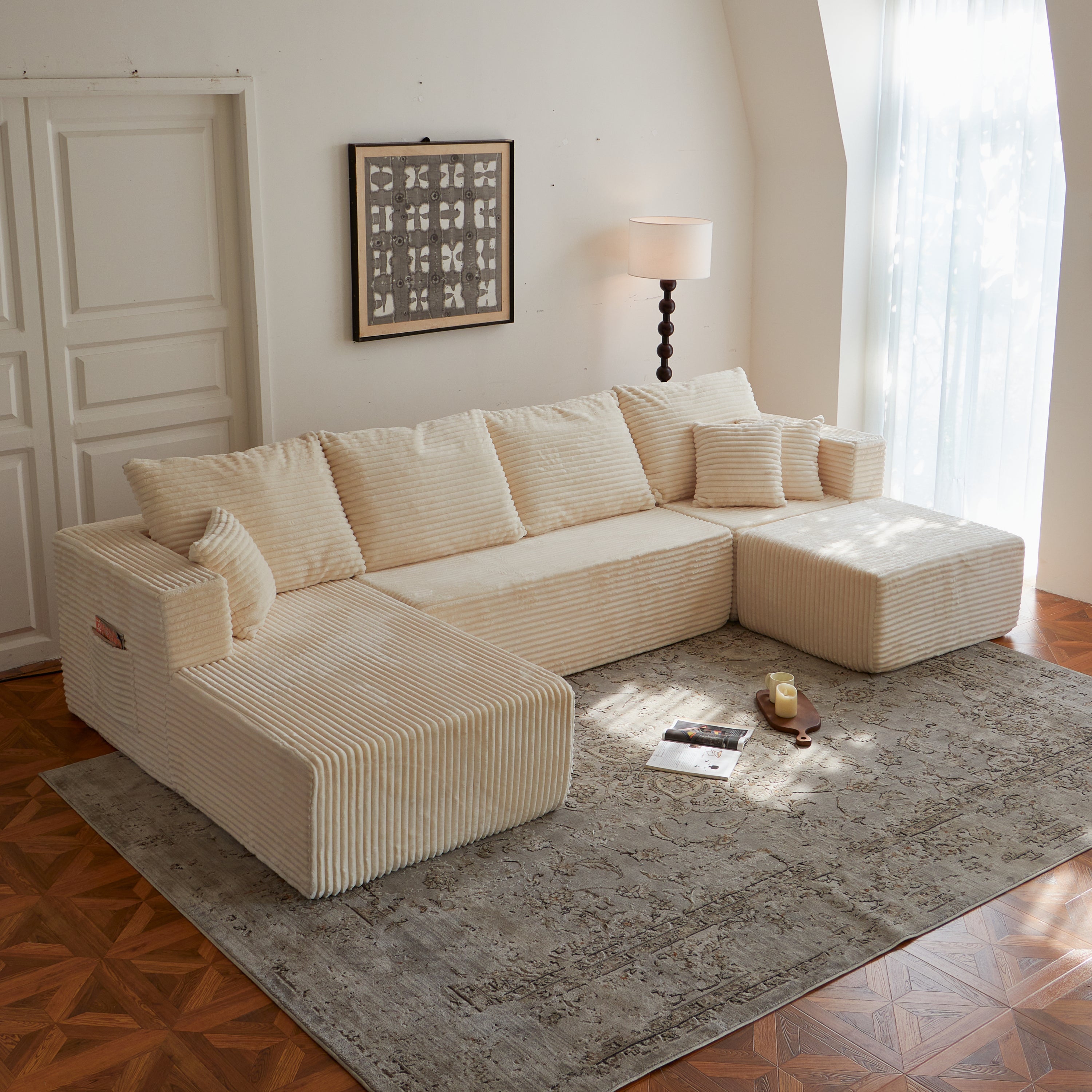 Sectional Sofa U-Shape Cloud Modular Beige 4 Seat 134 In No Assembly