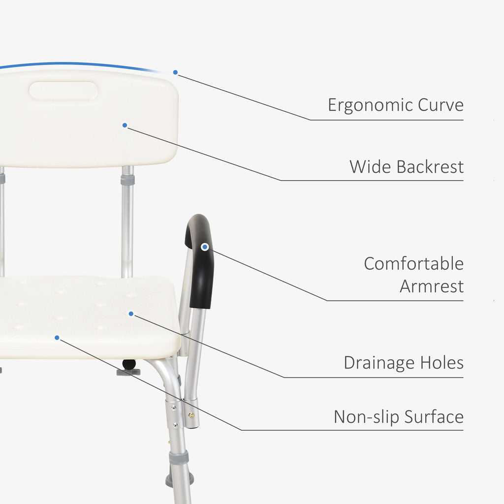 Shower Chair Adjustable Aluminum Removable Armrests Lightweight Portable 7 LB