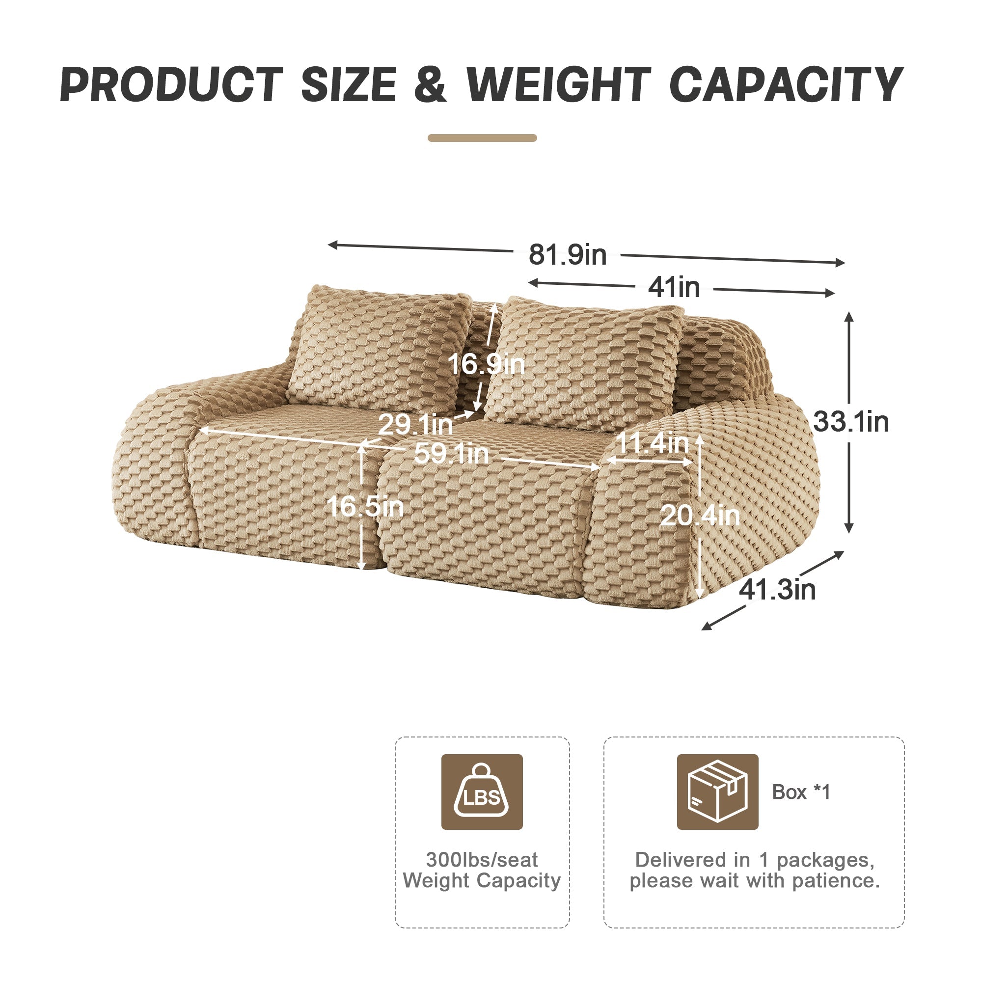 Sectional Sofa Modular Flannelette Camel 2 Seat Curved Footrest