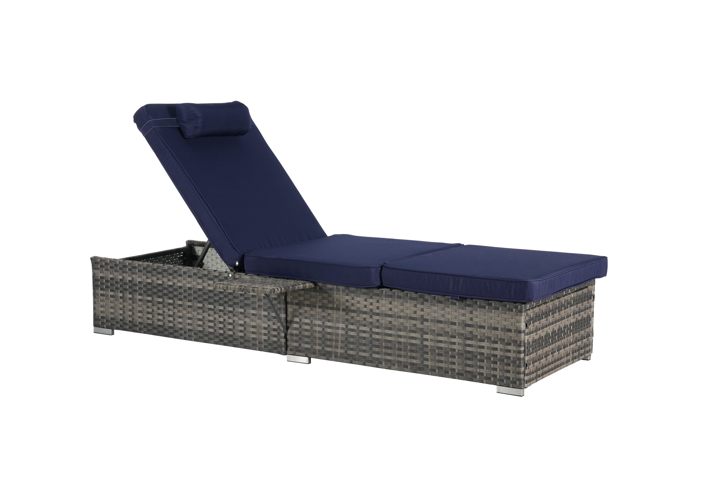 Outdoor Chaise Lounge Chair Set of 2, Rattan Storage Patio Pool Chairs with Cushion
