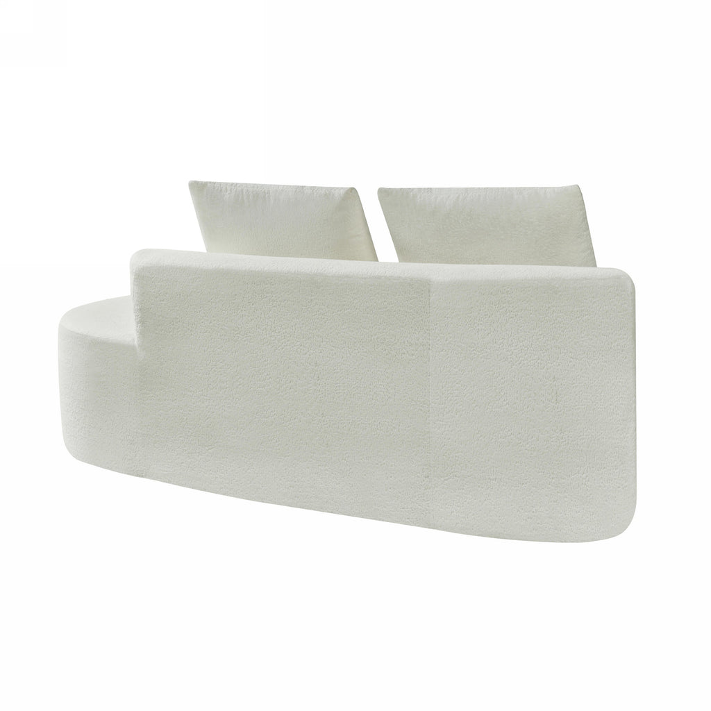 Sectional Sofa Curved Pearl Polyester Beige 3 Seat Right Chaise 116 In