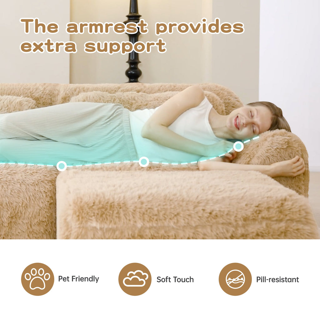 LoveSeat Modular Plush Light Khaki 2 Seat Non-Slip