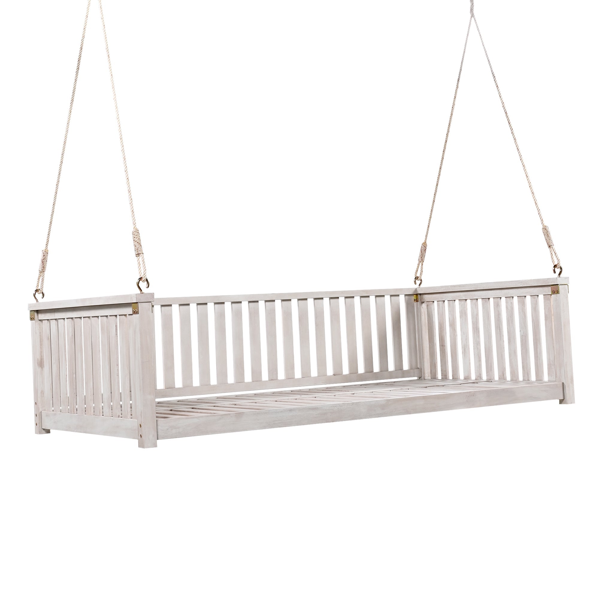 Outdoor Swing Bed Acacia Wood White Twin Size Minimalist 79.1x41.3 In 350 LB