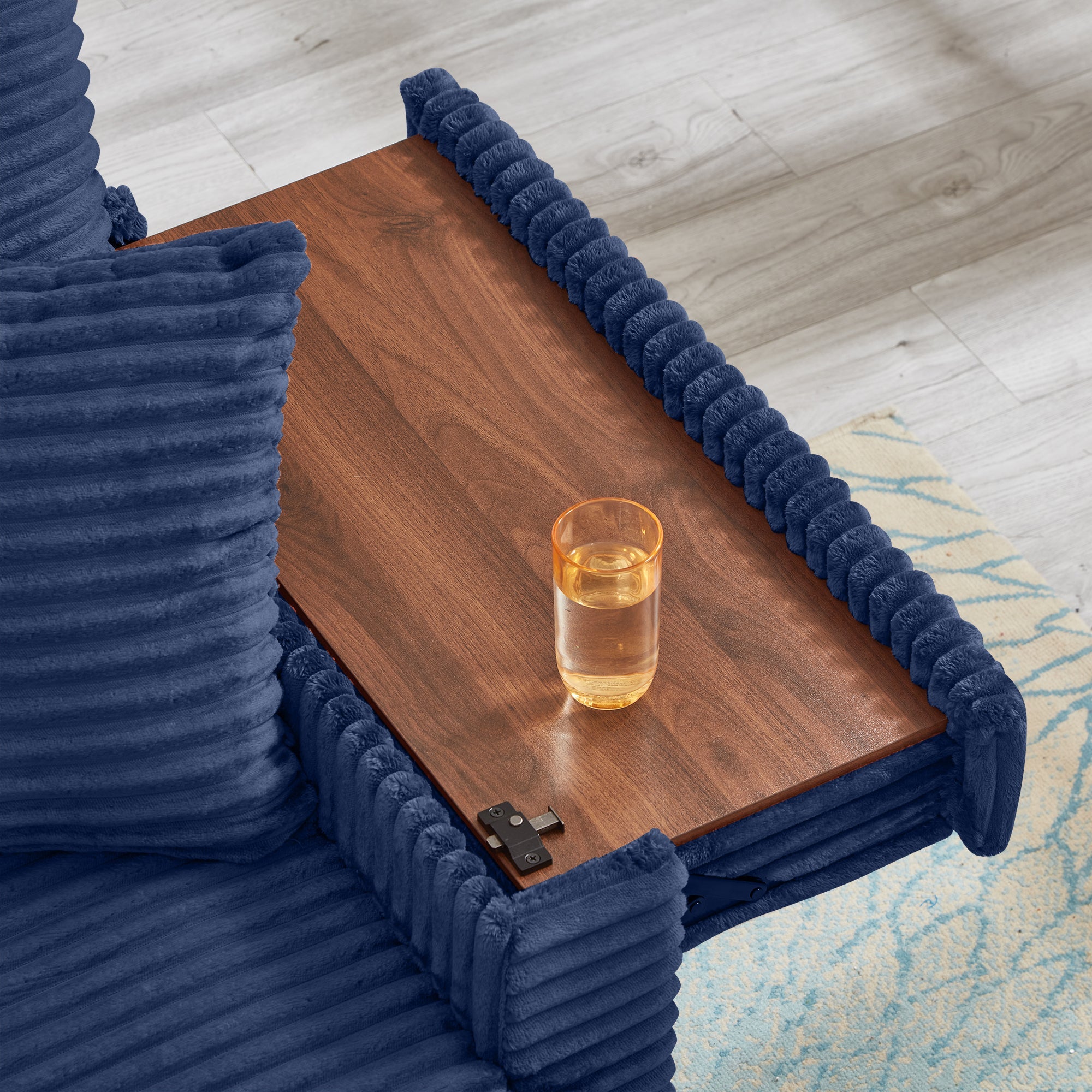 Convertable Loveseat L-Shape Corduroy Blue Storage Chaise 2 Ottomans USB 69 In