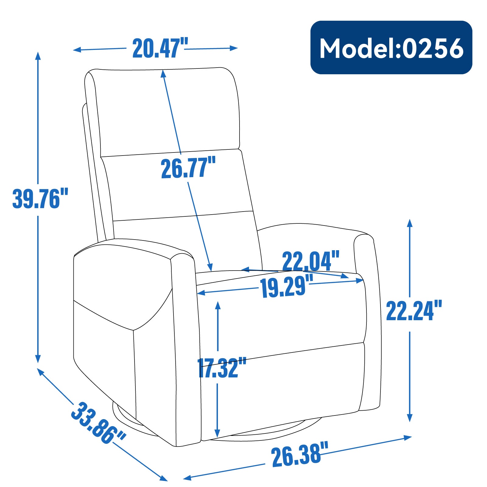 Manual Recliner Chair with Rocker and Swivel in Fabric for Living Room, Grey