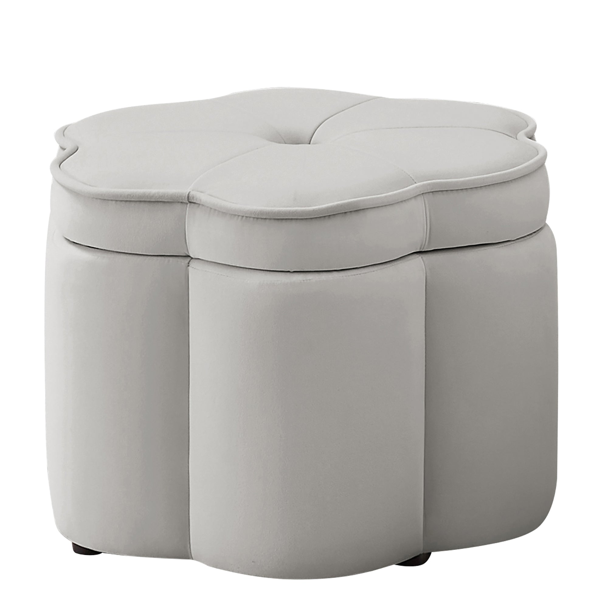 Set of 2 Flower Shape Petal Velvet Storage Ottoman with Storage, Gray