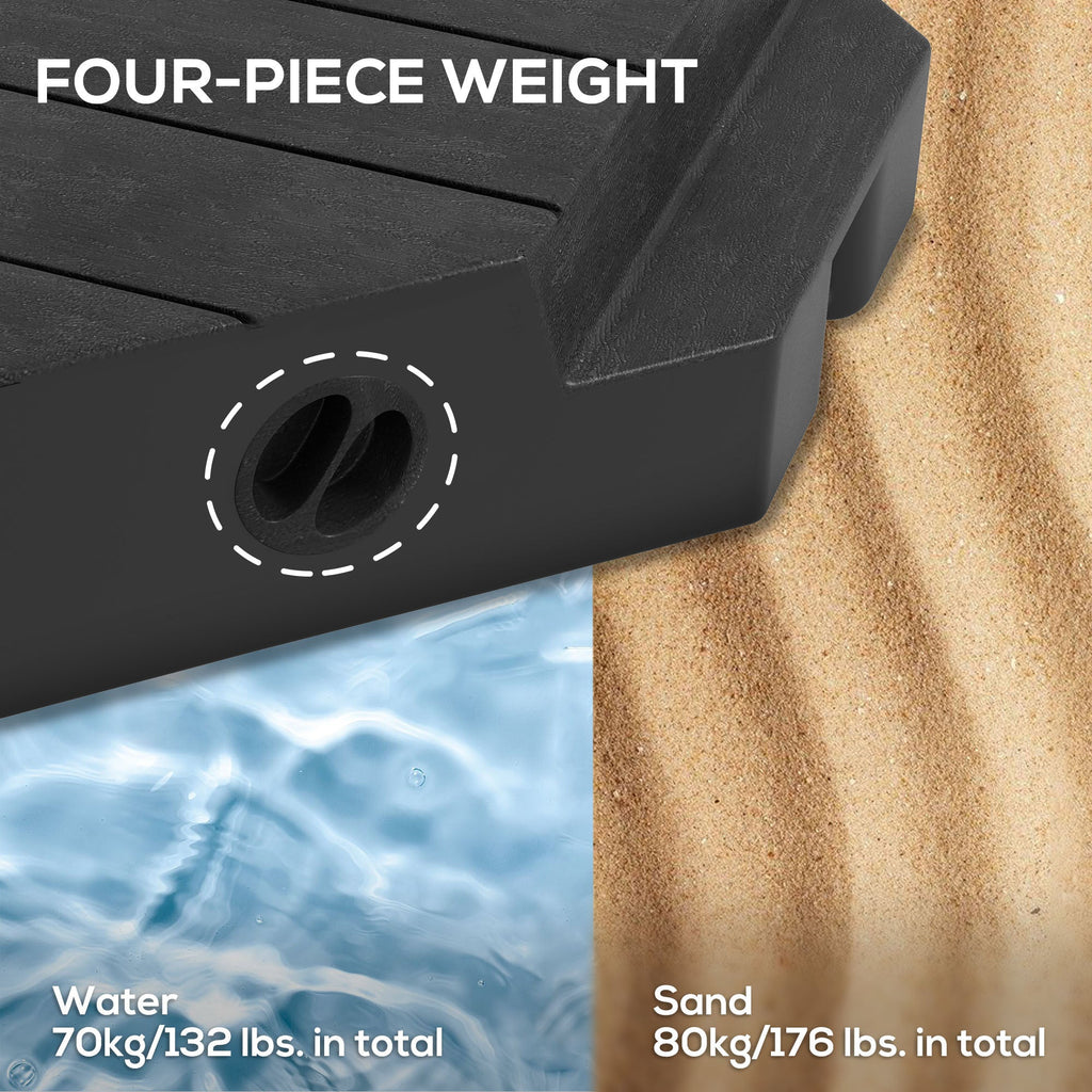 Patio Umbrella Base Cantilever Fillable HDPE 4 Piece 176 LB Wood Grain