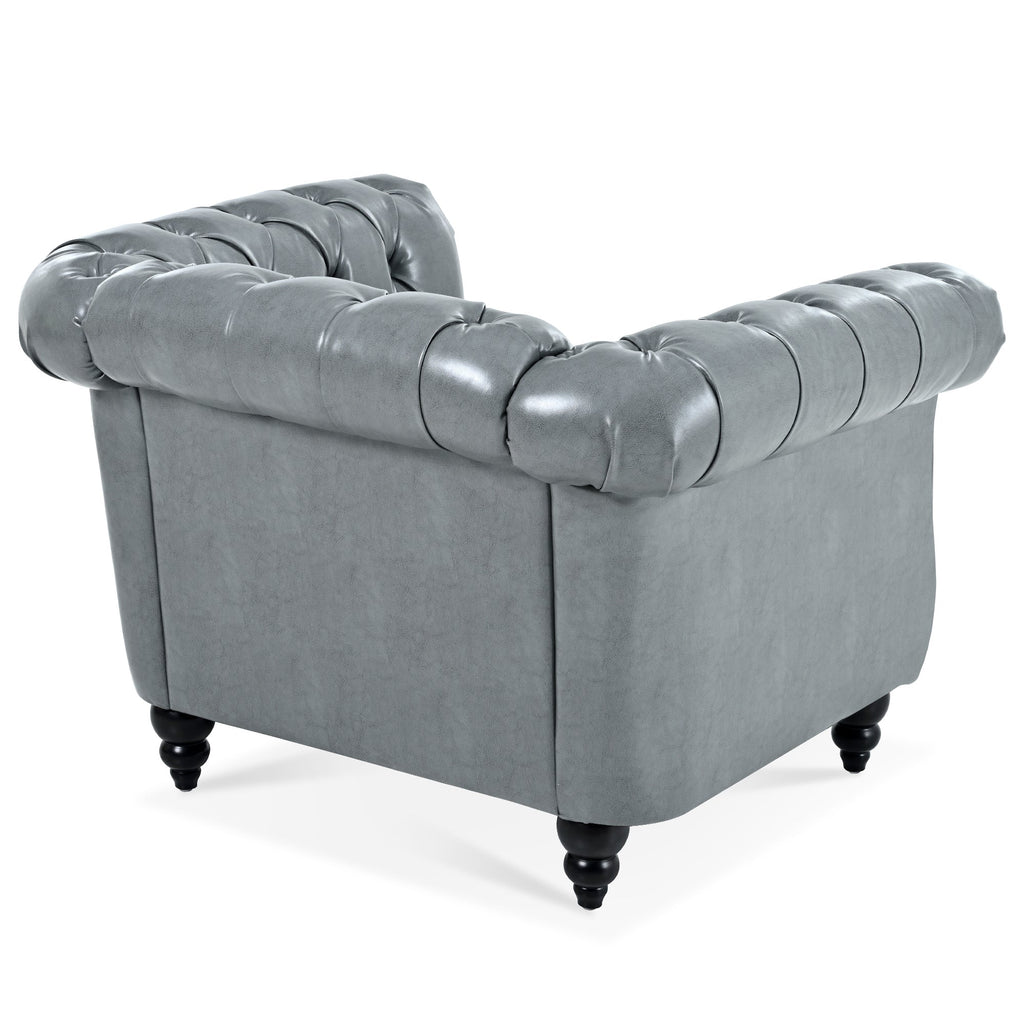 Accent Chair Contemporary PU Leather Gray Birch Legs 39x32x28 In 220 LB