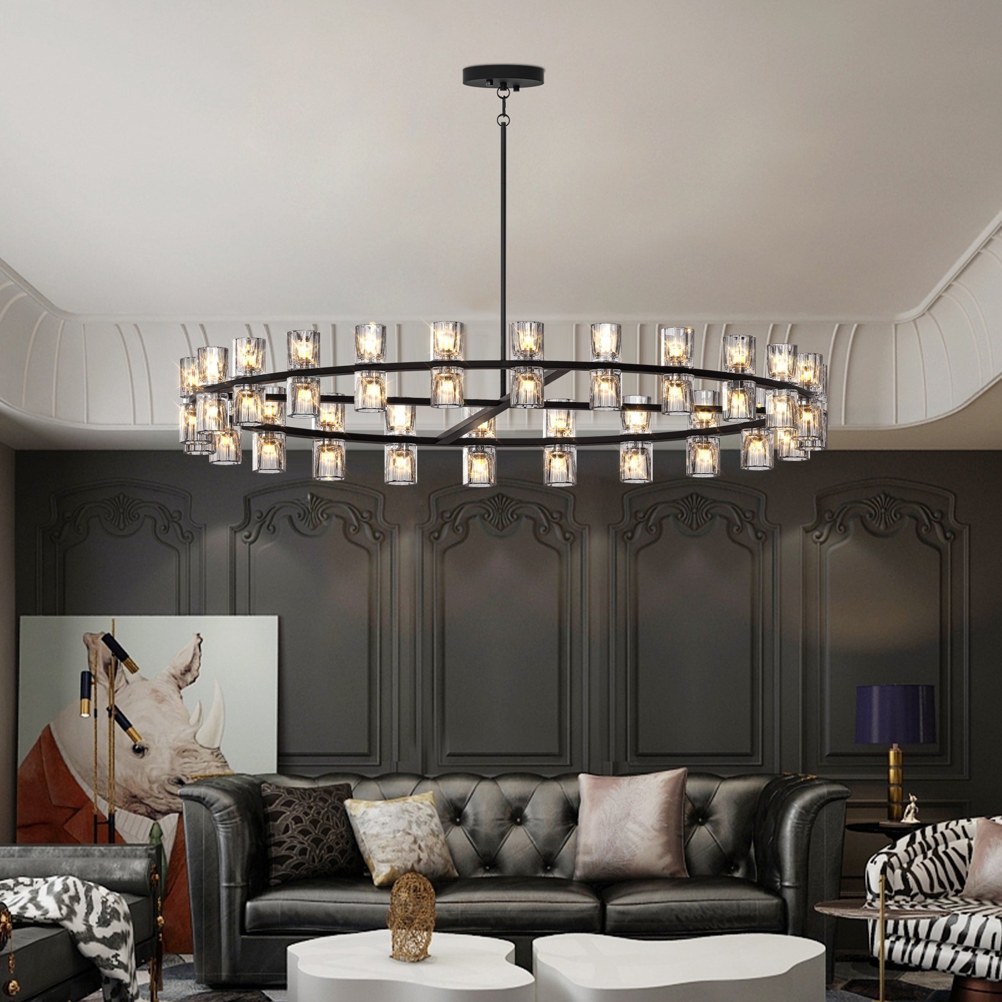 Chandelier Crystal LED 48 In Luxury Black Modern Living Dining Room