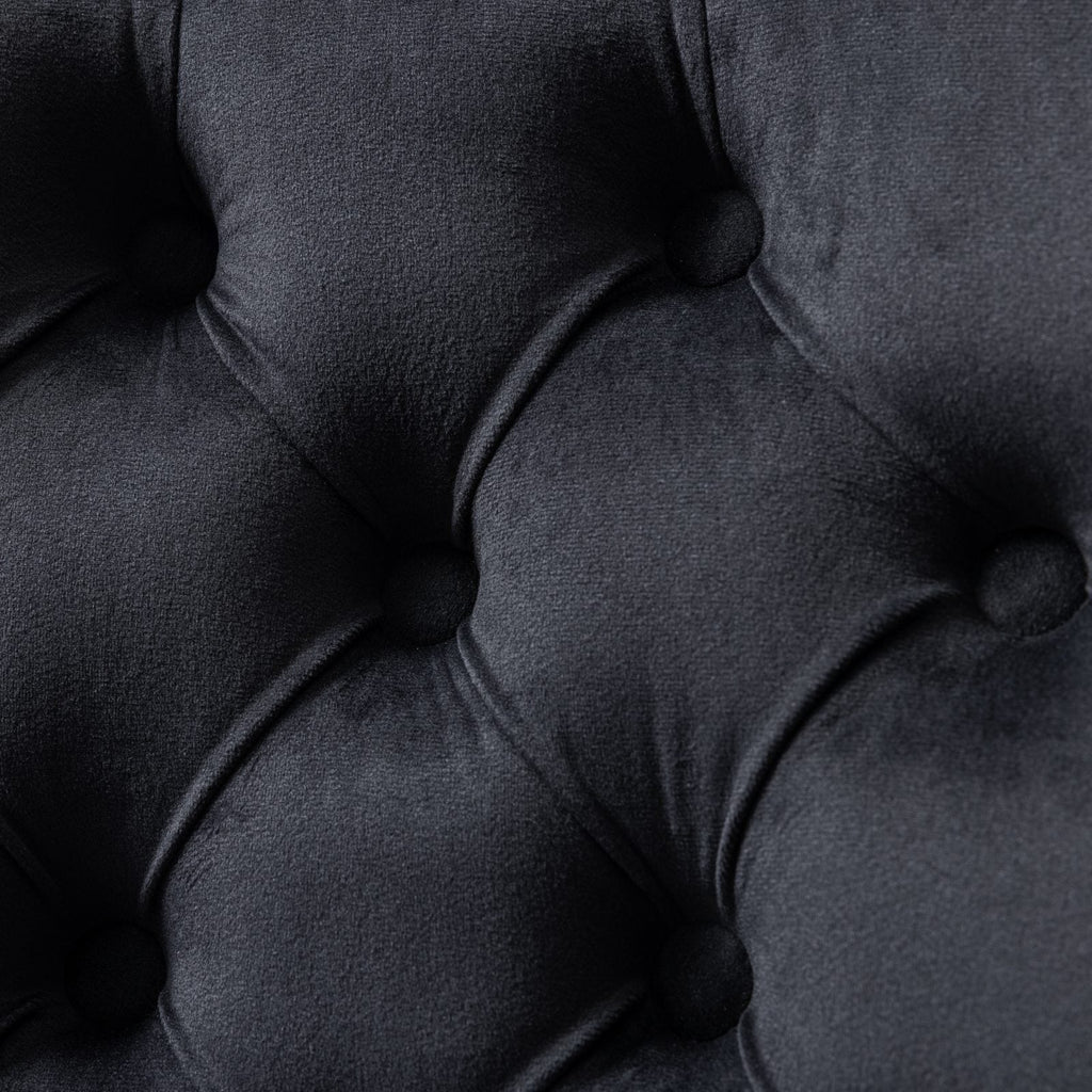 Swivel Office Chair Velvet Black Tufted Button Gold Metal Base 24.8x38.6 In