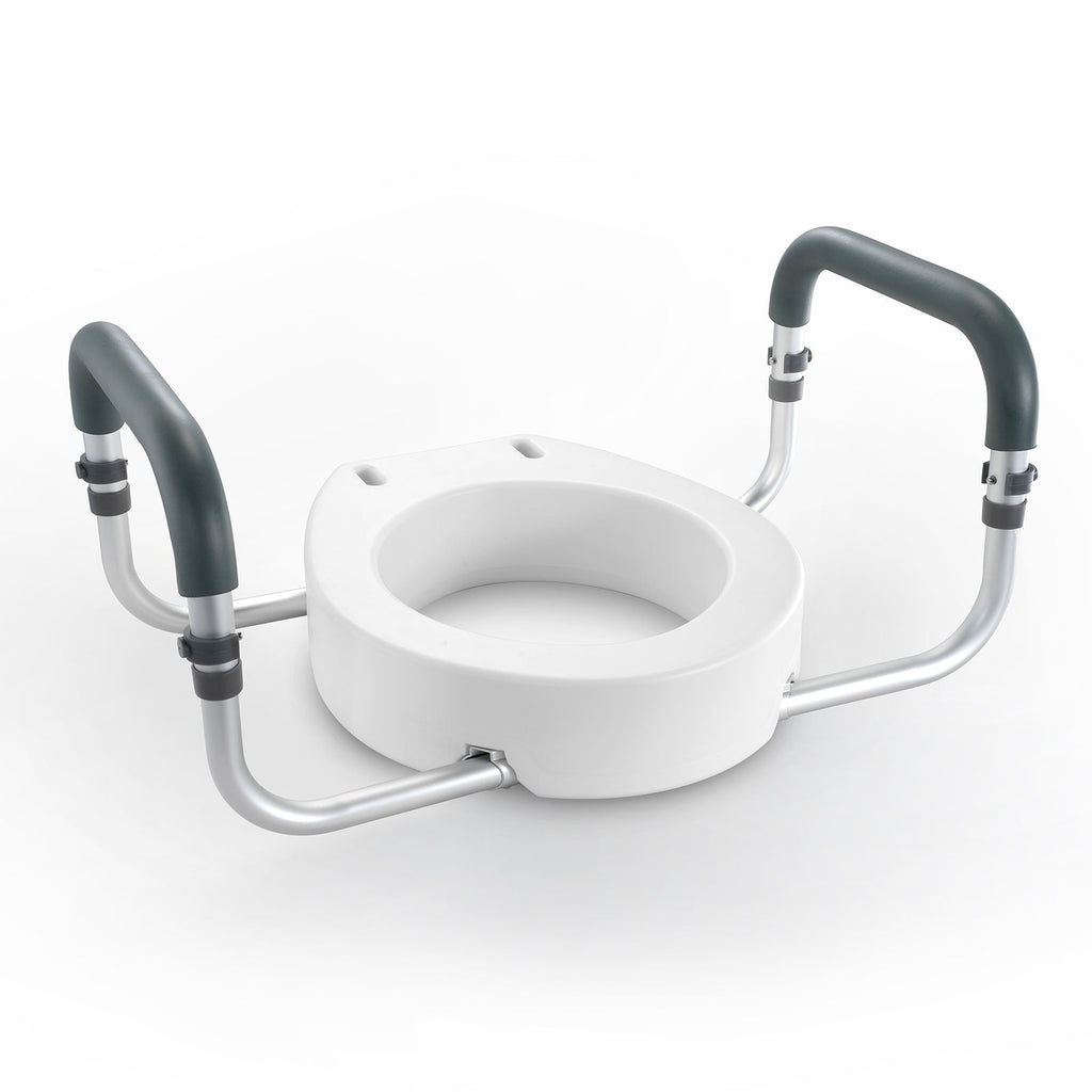 Raised Toilet Seat 3.5 In Height Aluminum Handrail EVA Padded Arms 300 LB