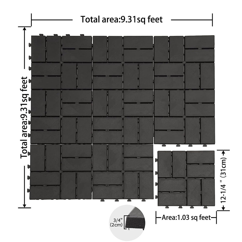 Outdoor Deck Tiles Interlocking Plastic Gray Checkered 12x12 in Pack of 27