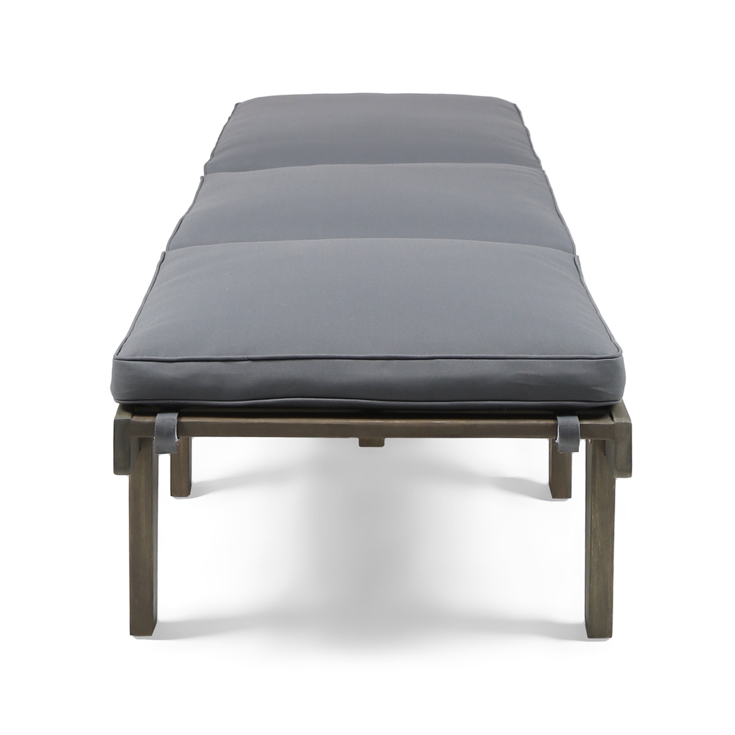 Outdoor Chaise Lounge Acacia Wood Gray Full-Length Cushion 78.75x24x30.5 In