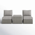 Outdoor Patio Set HDPE Wicker Gray 3 Piece 2 Armless Chairs Glass Table