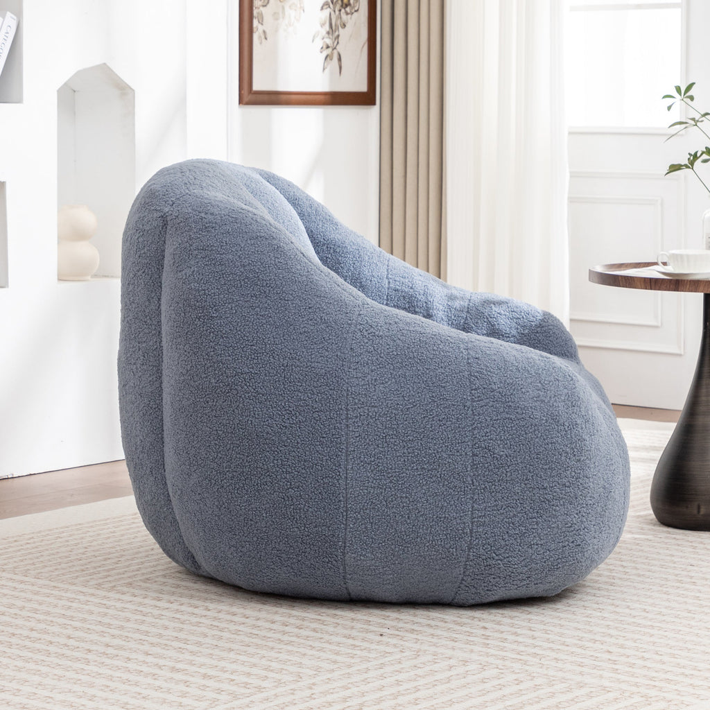 Bean Bag Chair Plush Faux Fur Light Blue Memory Foam Ergonomic Armrests 37.4 In