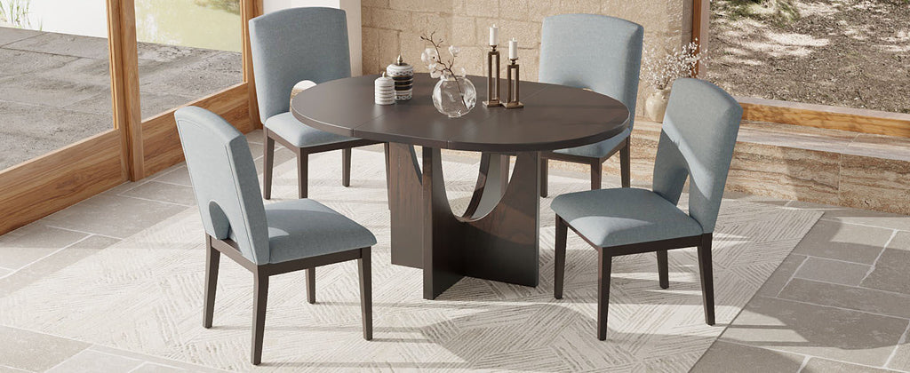 Modern 5-Piece Extendable Round Dining Table Set with 16.2inch Removable Leaf