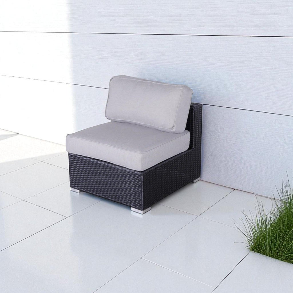 Outdoor Armless Chair Set HDPE Wicker Gray Set of 2