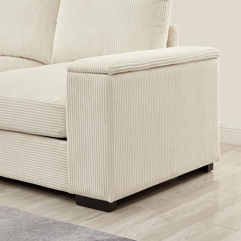 Sectional Sofa U-Shape Corduroy Beige 4 Seat 122 In 2 Ottomans