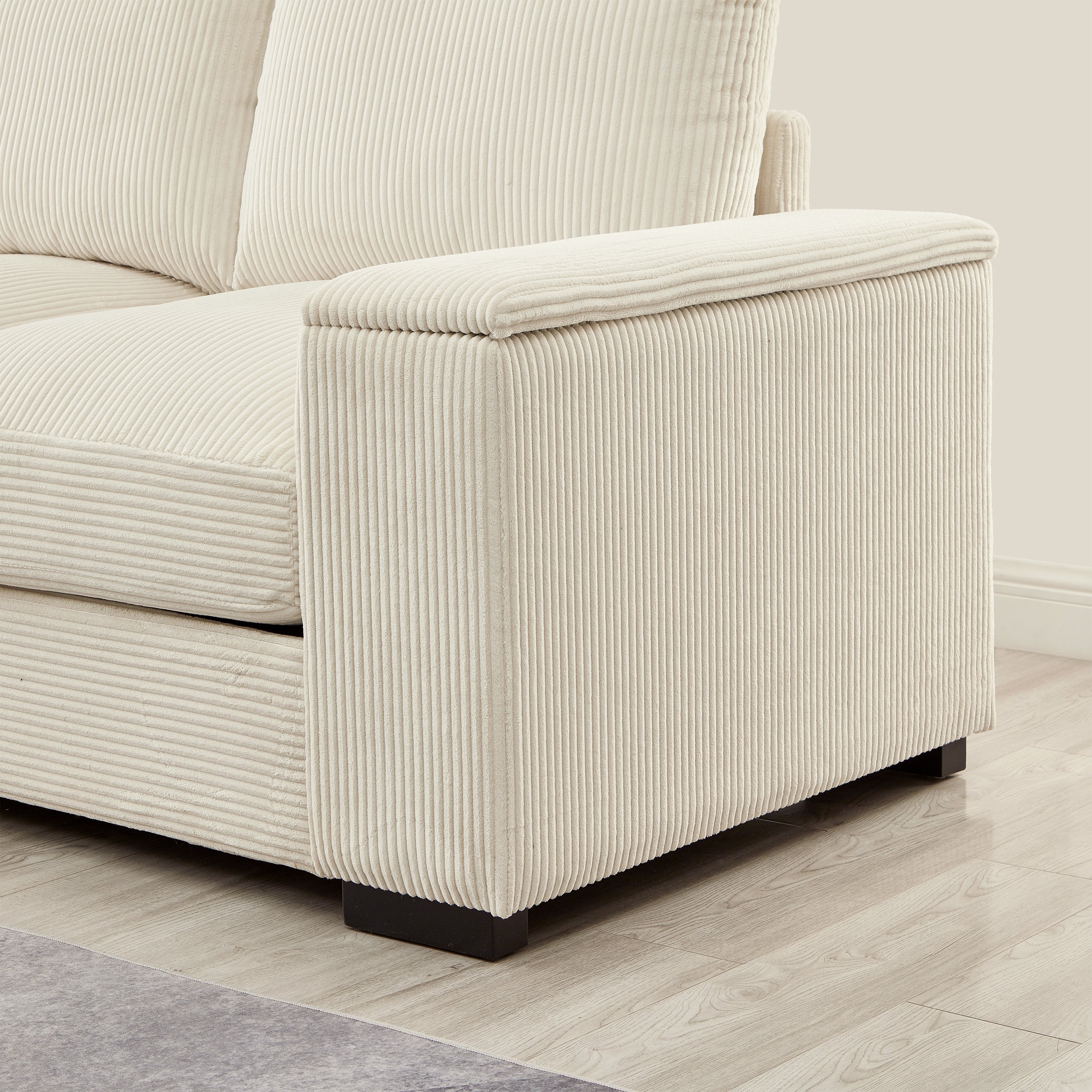 Sectional Sofa U-Shape Corduroy Beige 4 Seat 122 In 2 Ottomans