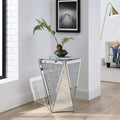 Inverted Triangle Mirror Coffee Table, Crystal Diamond Inlaid, Silver Glass