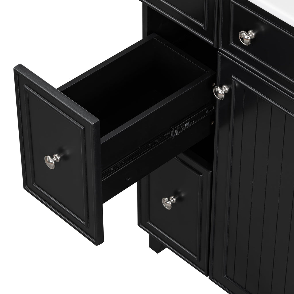 Transitional Bathroom Vanity Cabinet with Ceramic Sink, 24-Inch, Black, Solid...