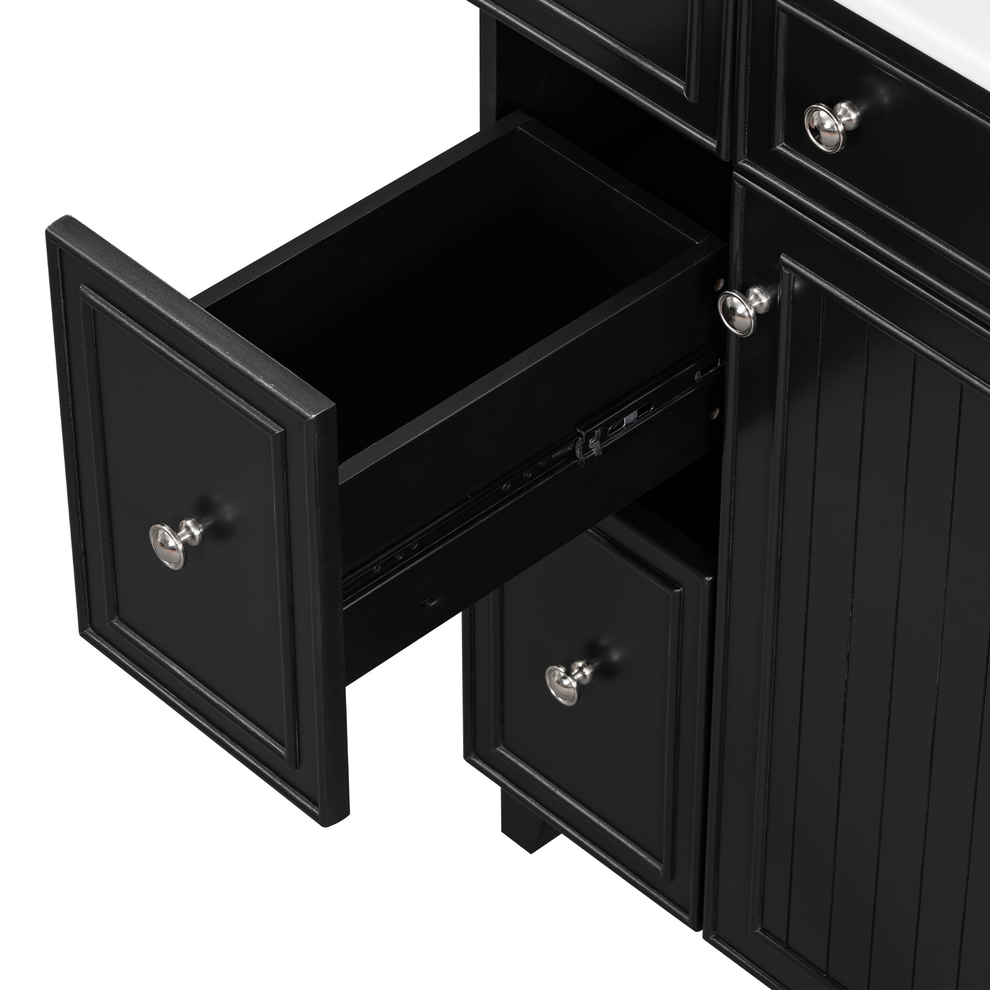 Transitional Bathroom Vanity Cabinet with Ceramic Sink, 24-Inch, Black, Solid...