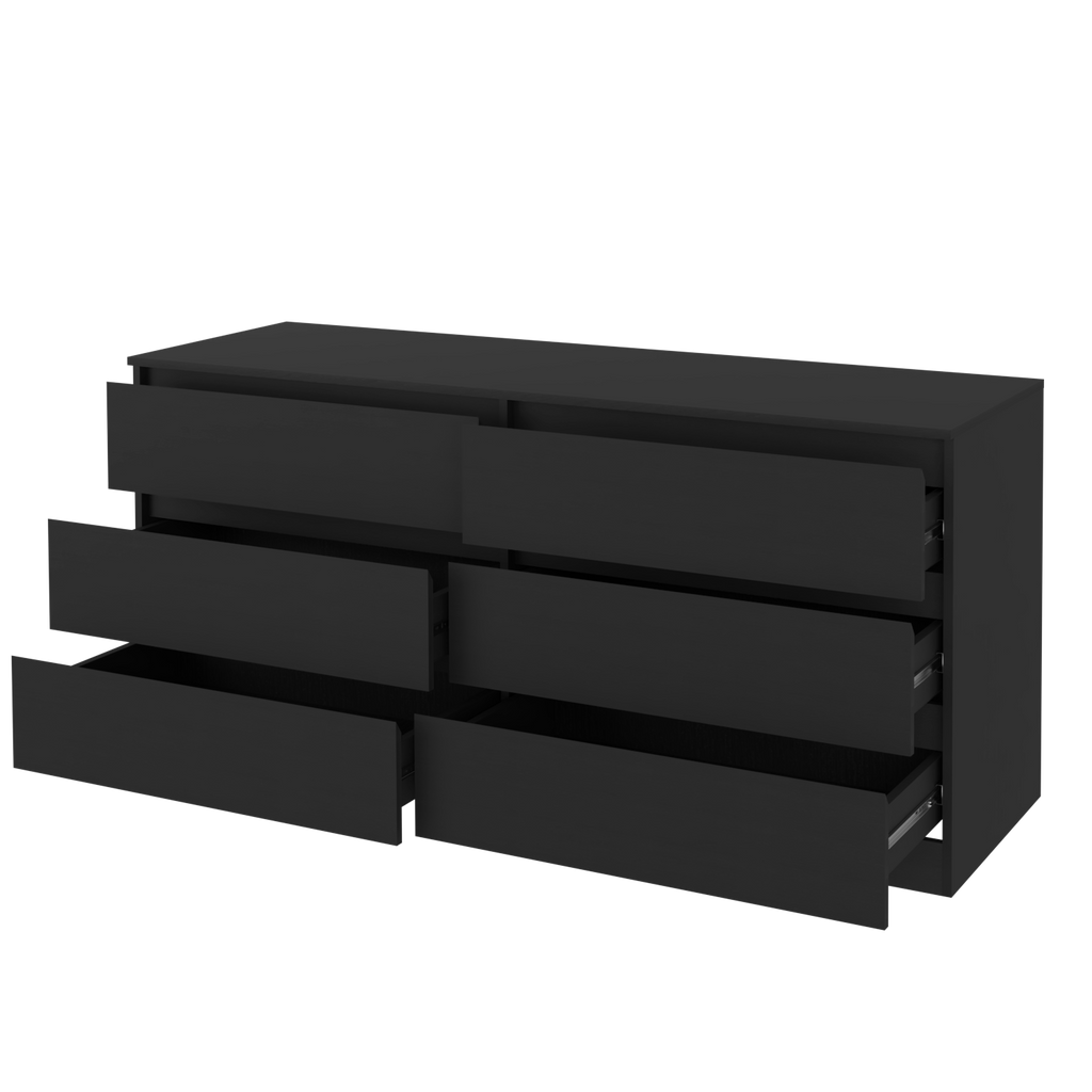 Dresser Minimalist 6-Drawer Wenge Particle Board Melamine Metal Legs 60.4 In