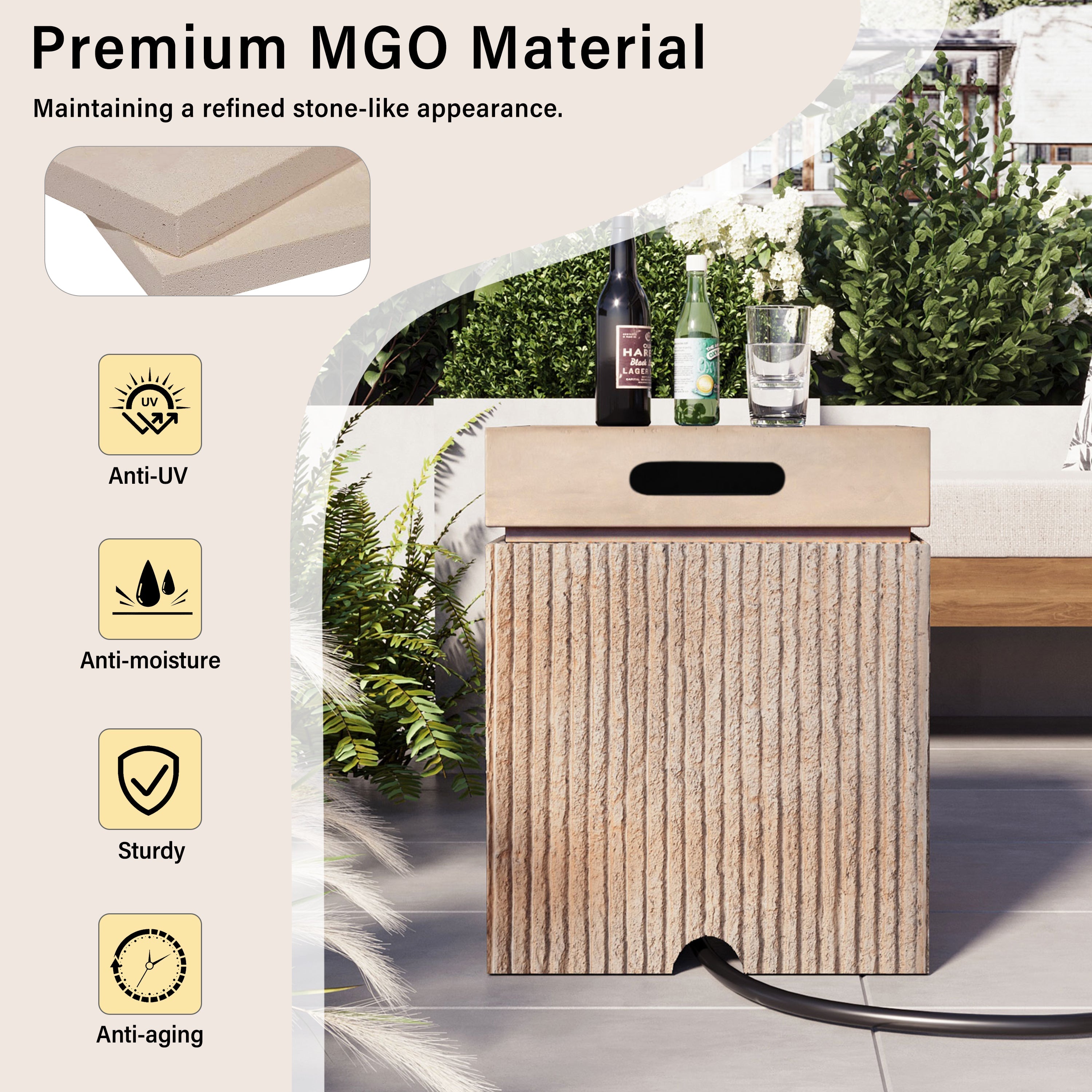 Fire Pit Propane Rectangular MGO Gray 40000 BTU with Tank Cover 41.9 In