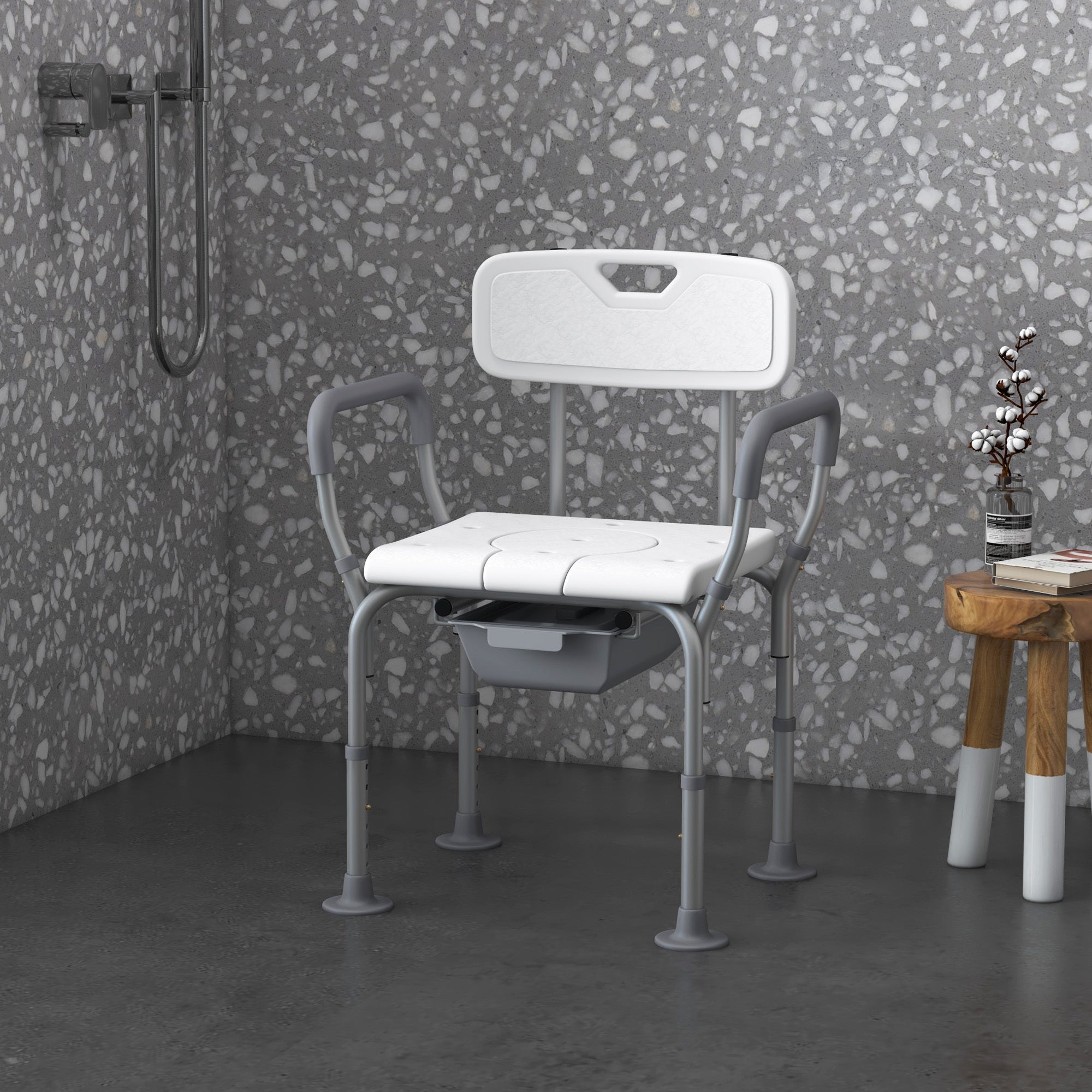 Shower Chair 3-in-1 Aluminum Commode Raised Toilet Seat Adjustable 299 LB
