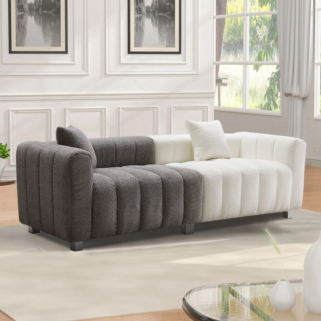 Sofa Modular Velvet Teddy White Gray 3 Seat Metal Legs 87 In 750 LB