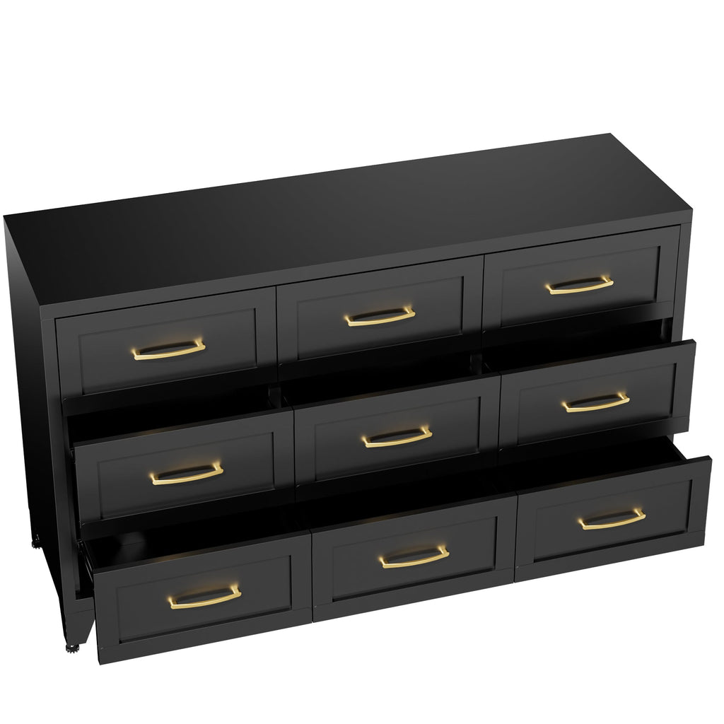 Dresser 9-Drawer Black Steel Smooth-Glide Powder Coat 52x15.8x30 In