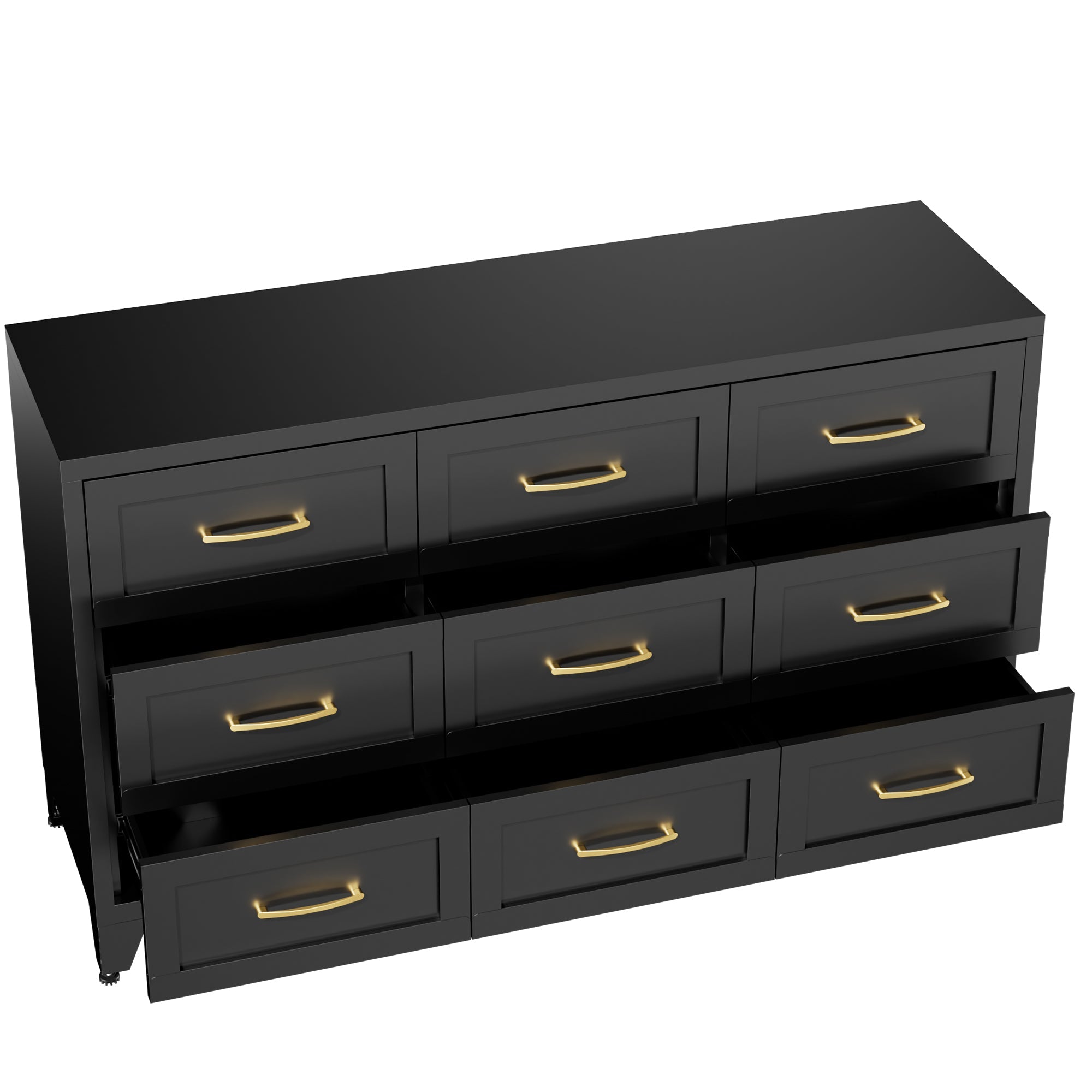 Dresser 9-Drawer Black Steel Smooth-Glide Powder Coat 52x15.8x30 In