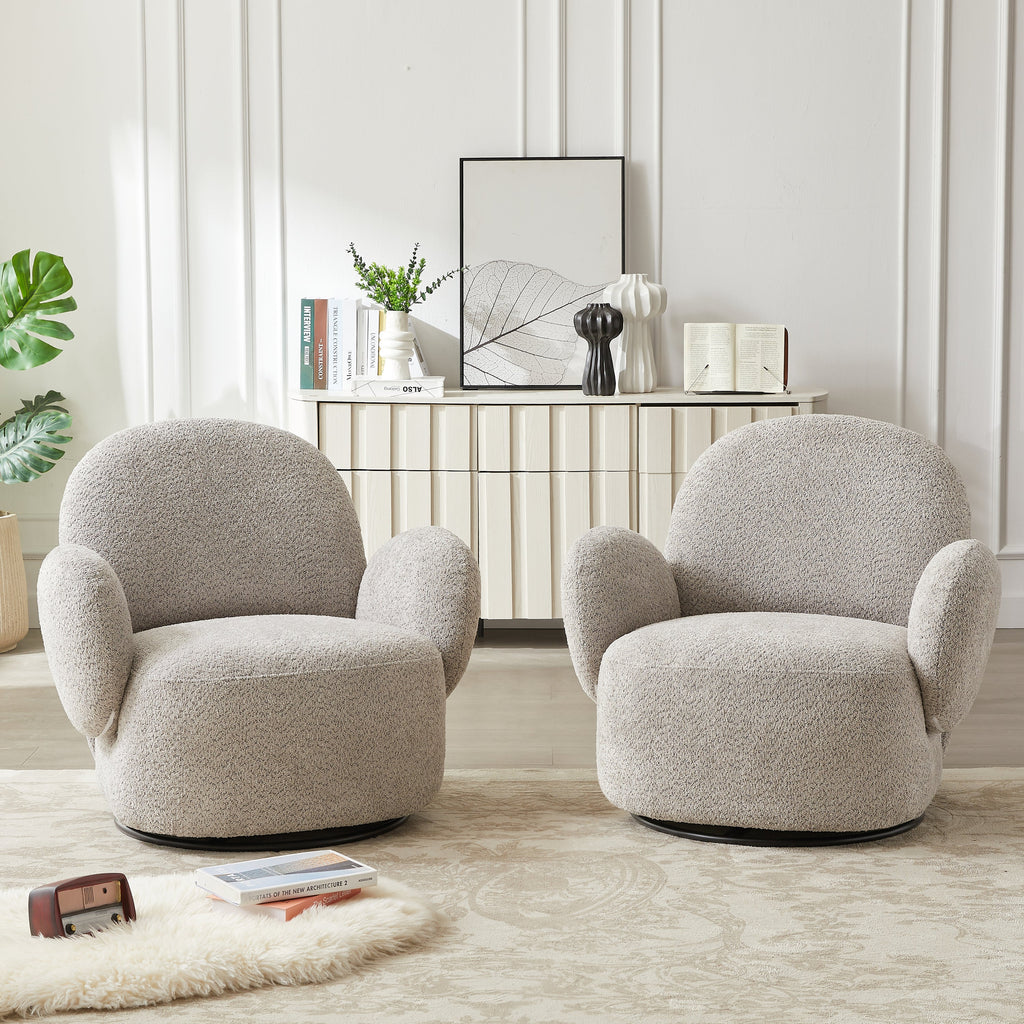 Accent Chair Swivel 360 Degree Fabric Gray Metal Frame 35x35x32 In