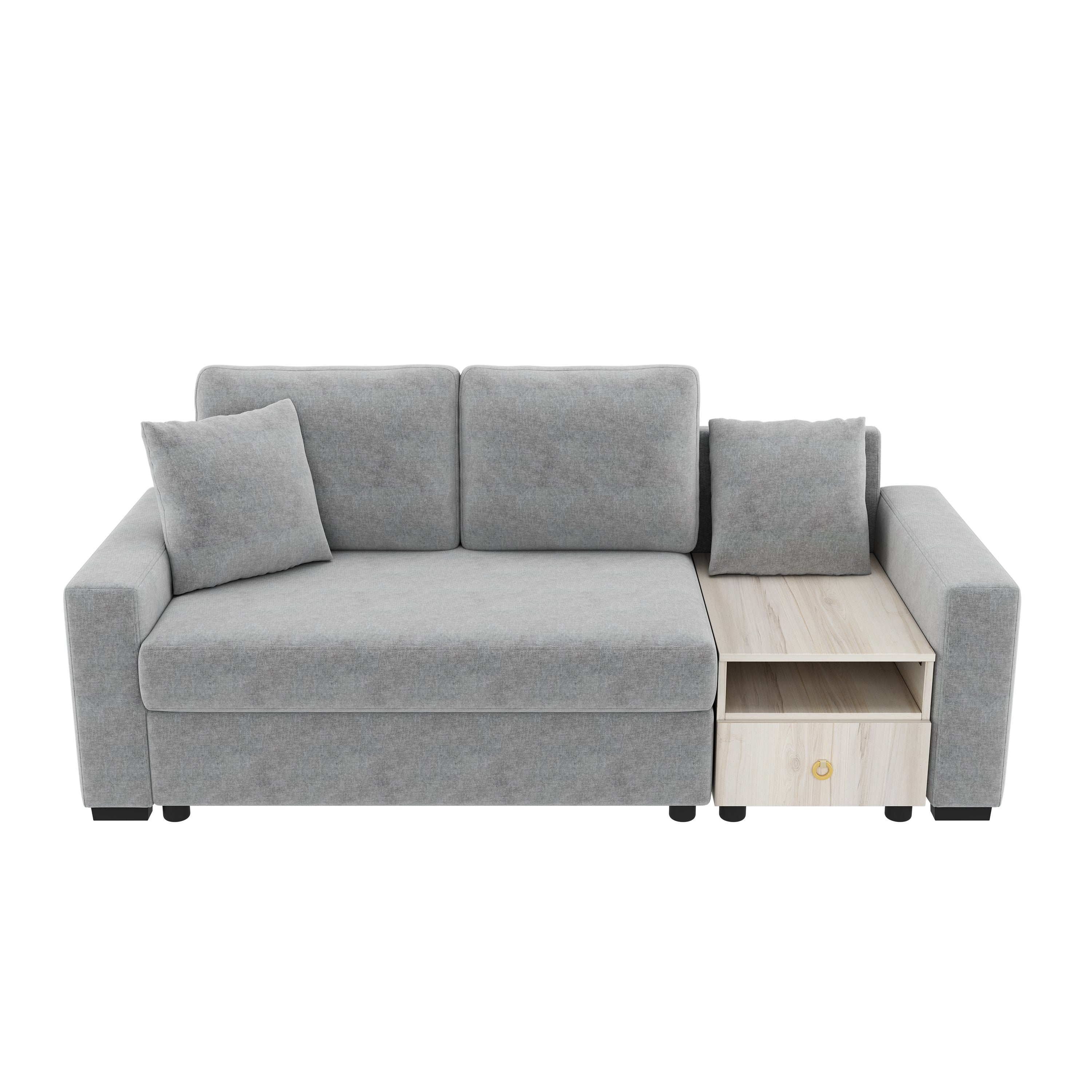 Sofa Modular Chenille Gray 2 Seat Center Console Storage Armrests 79 In