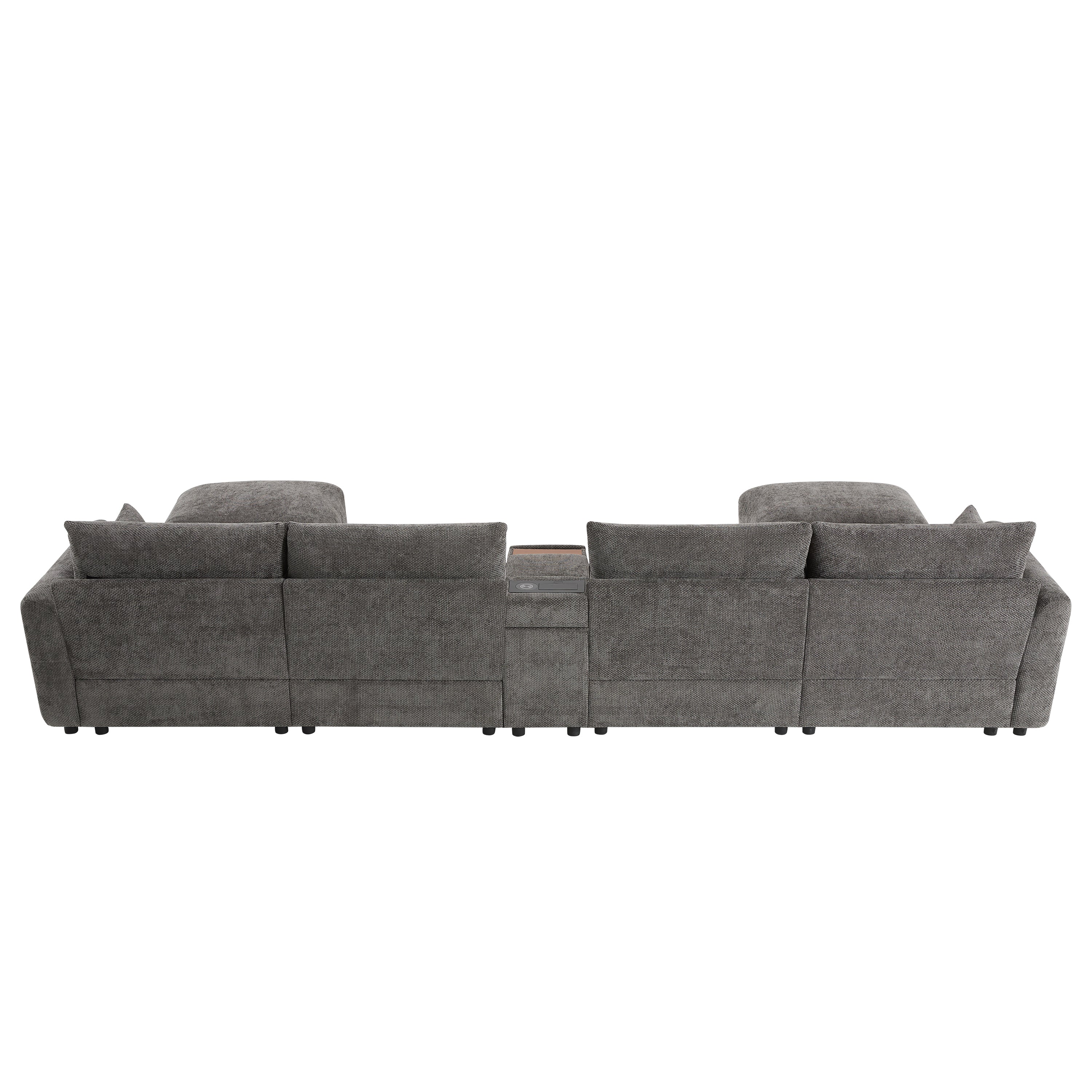 Sectional Sofa U-Shape Chenille Gray 6 Seat USB Console 136 In