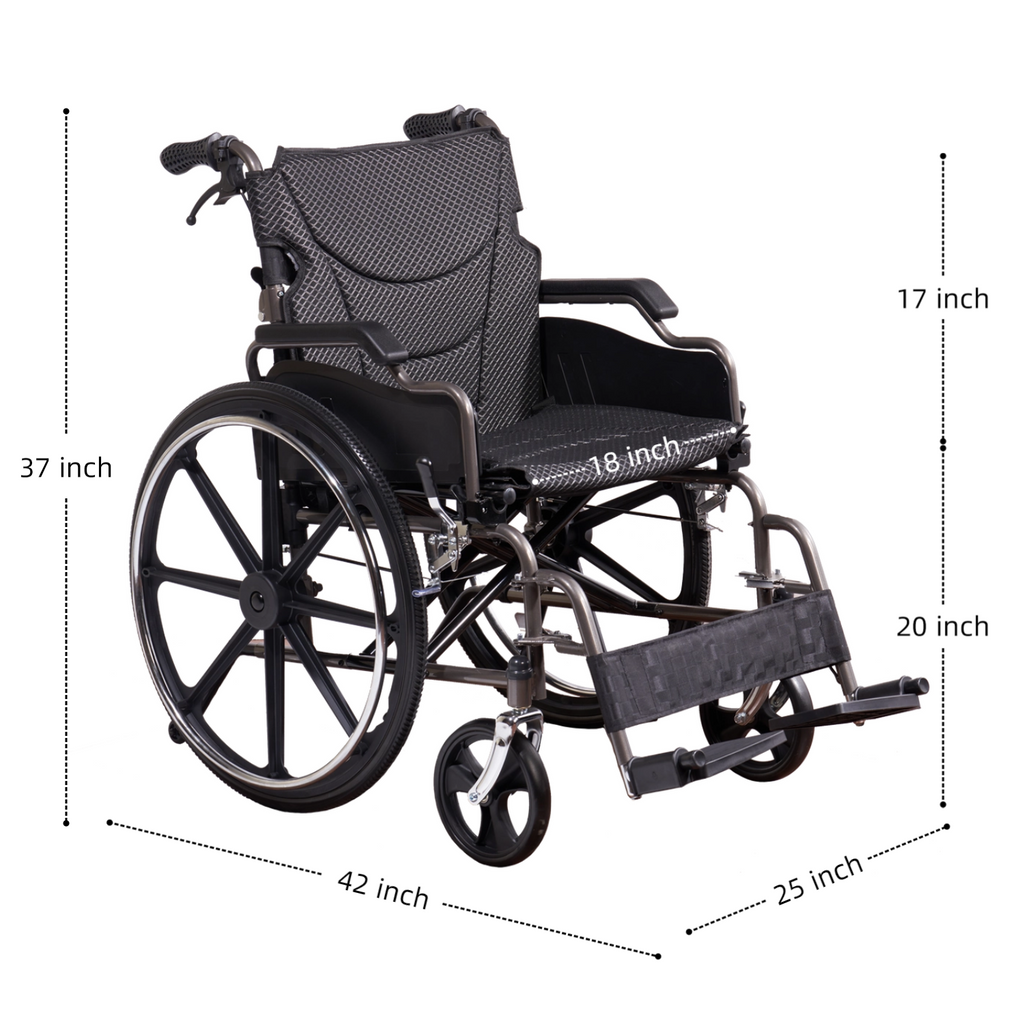 Wheelchair Manual Transport Folding Carbon Steel 18 In Seat Memory Foam Dark Gray