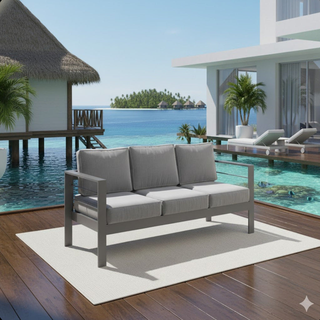 3-Seat Outdoor Aluminum Sofa 74" Dark Gray
