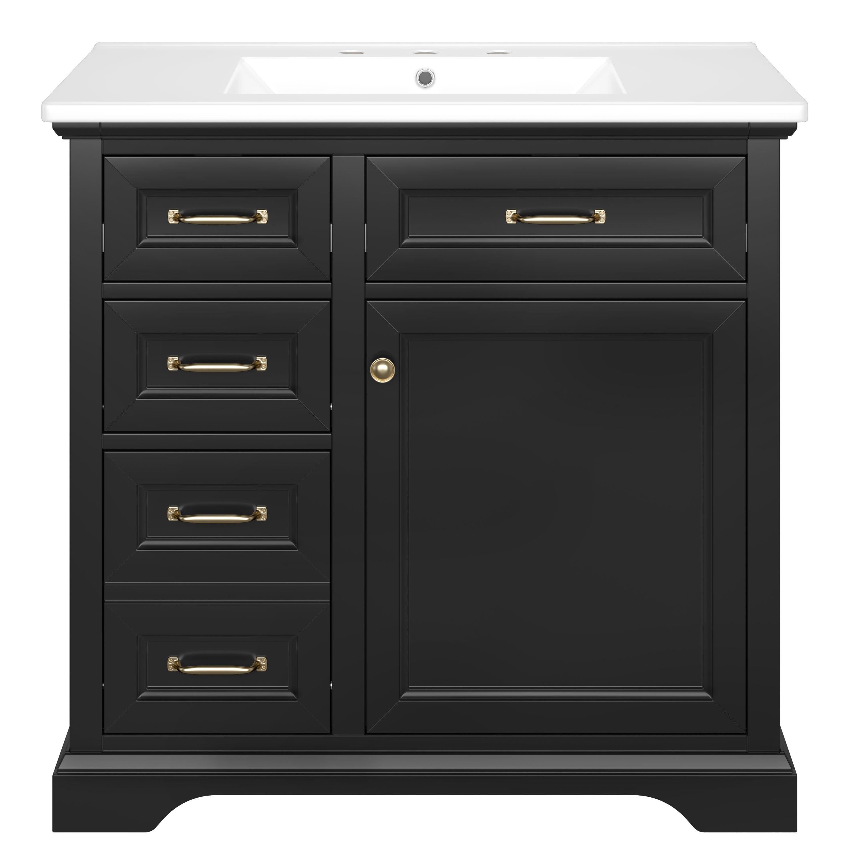 36-Inch Bathroom Vanity with Ceramic Sink Top, 4 Drawers and 1 Soft-Close Door