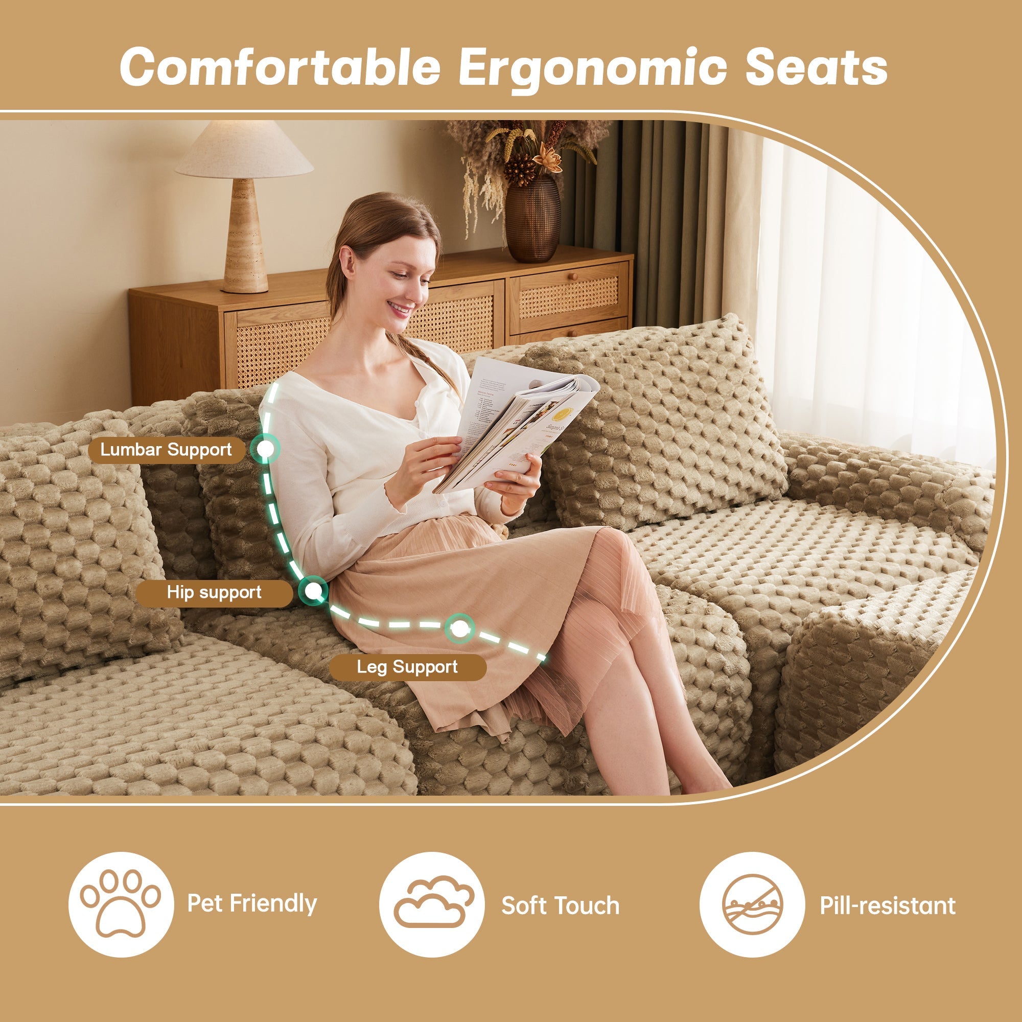 Sectional Sofa L-Shape Modular Flannelette Light Camel 2 Seat 82 In