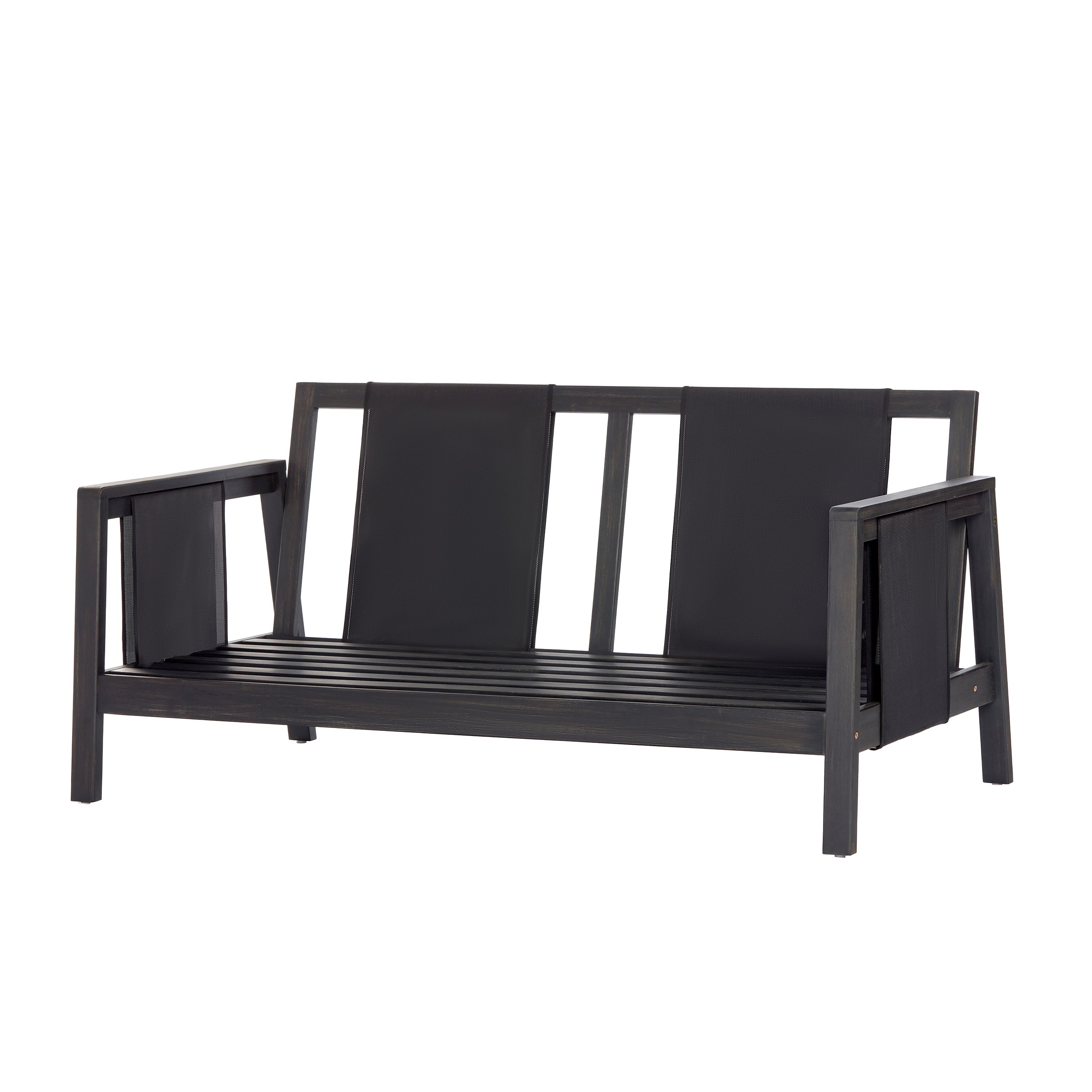 Outdoor Sofa Set Acacia Wood Textilene 4 Piece Gray White Seats 4