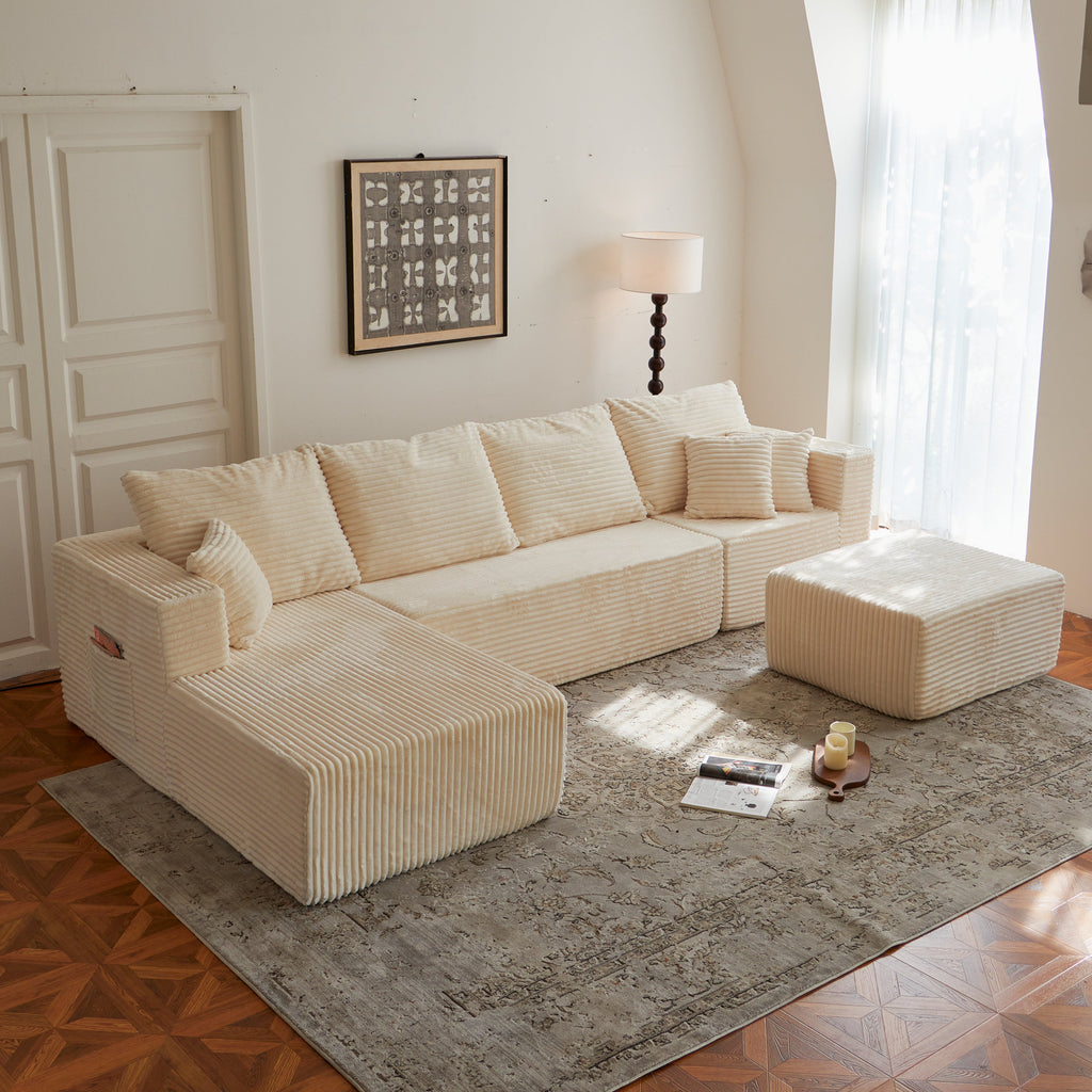 Sectional Sofa U-Shape Cloud Modular Beige 4 Seat 134 In No Assembly