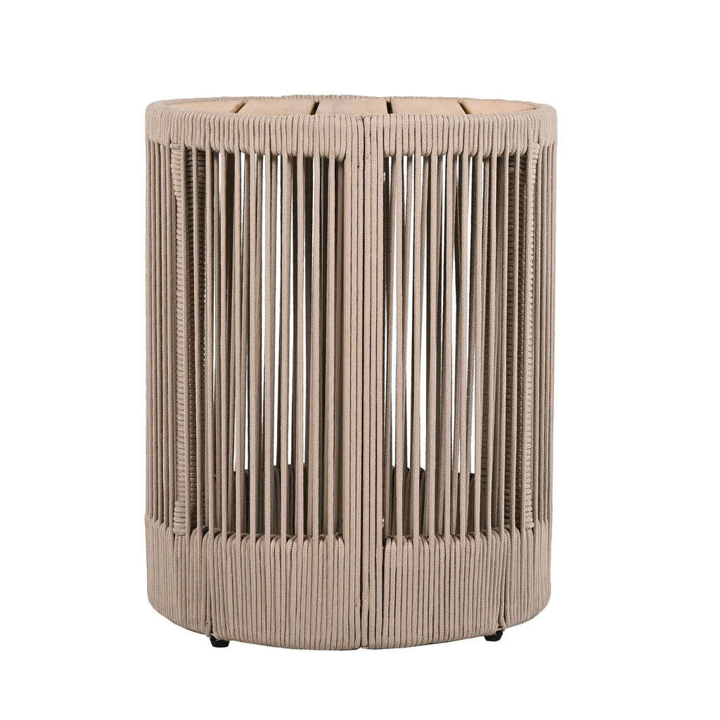 Outdoor Rattan rope & Acacia Wood Side Table - Patio Balcony Furniture for