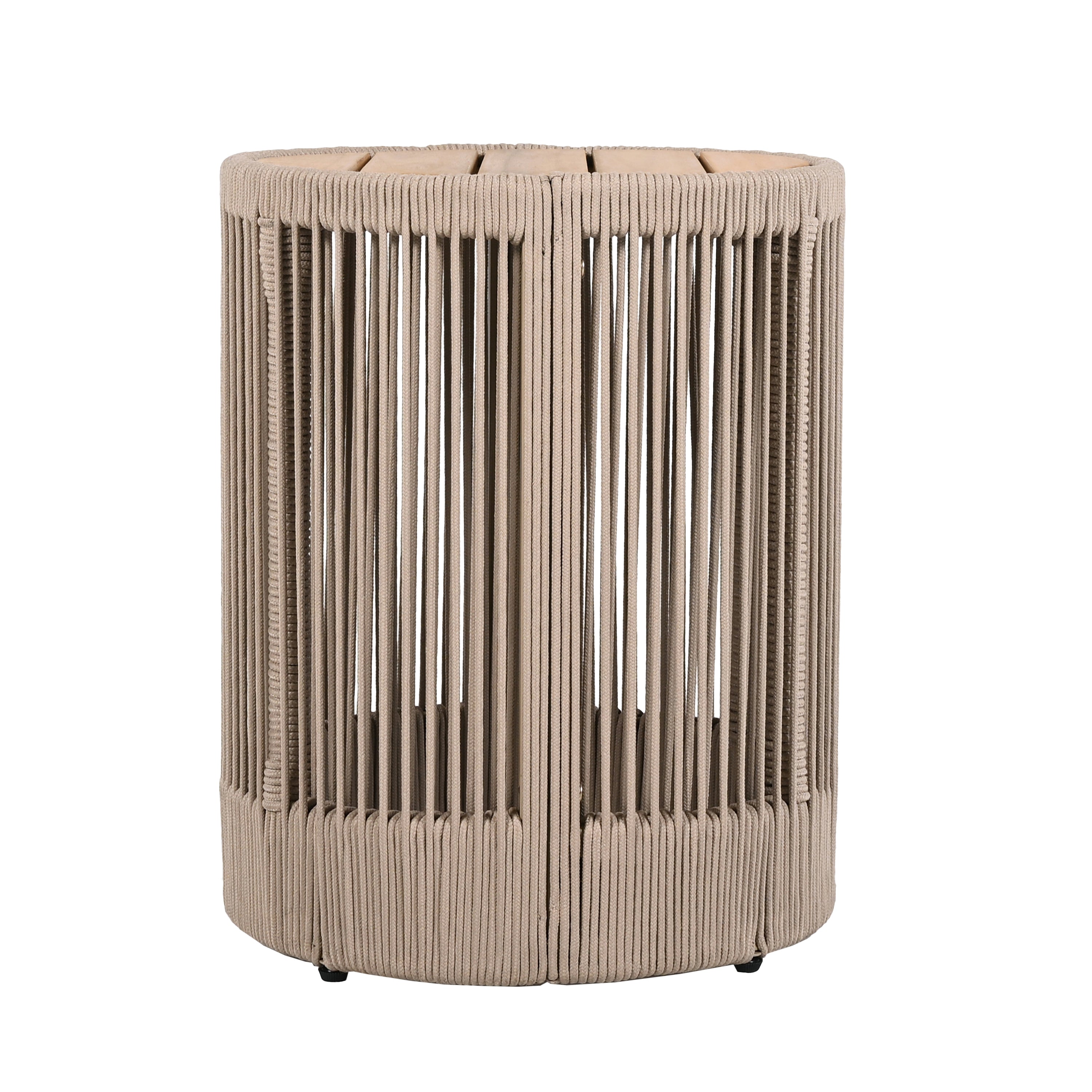 Outdoor Rattan rope & Acacia Wood Side Table - Patio Balcony Furniture for