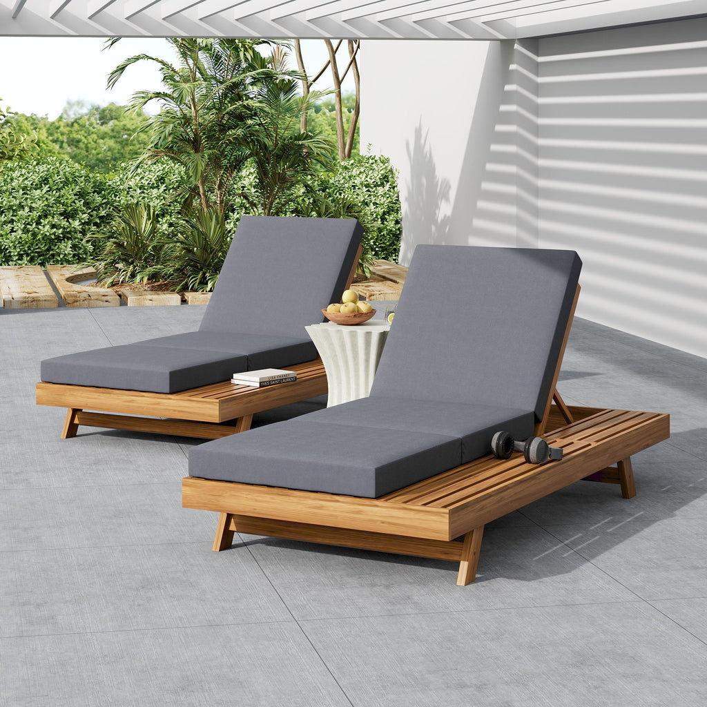 Chaise Lounge Acacia Wood Teak 79" 4 Position Adjustable