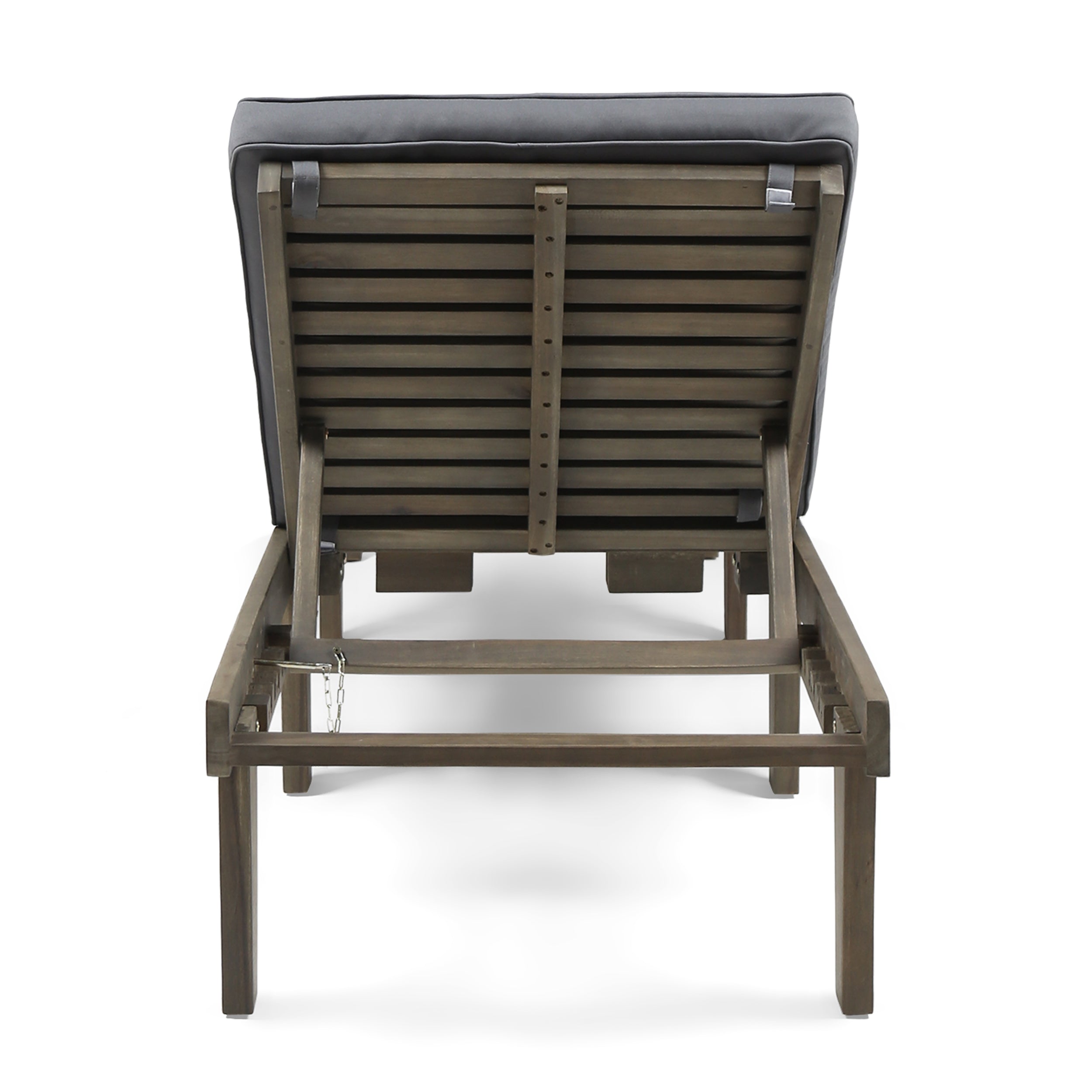 Outdoor Chaise Lounge Acacia Wood Gray Full-Length Cushion 78.75x24x30.5 In
