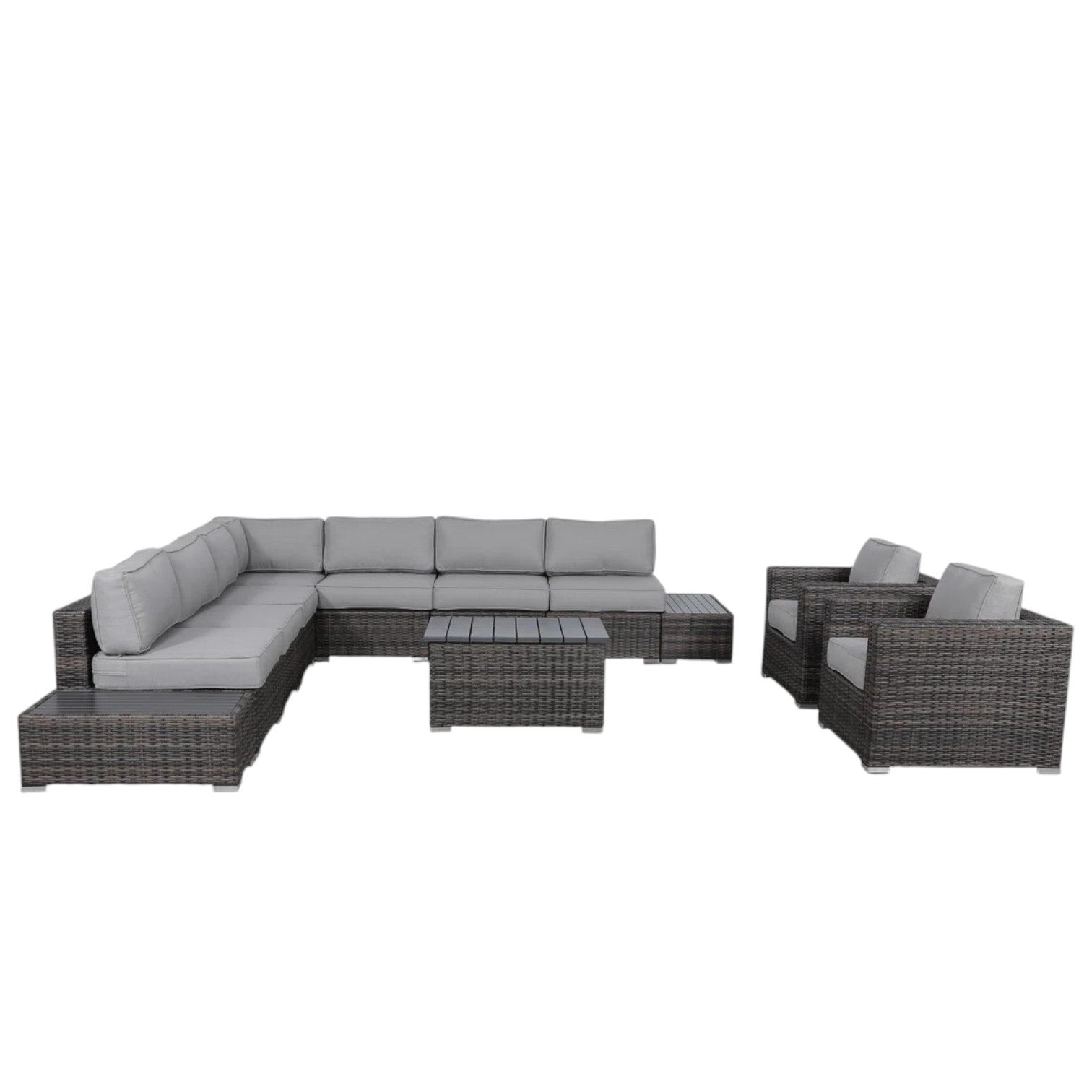 Outdoor Wicker Sofa Set 12pc Brown Aluminum Seats 8