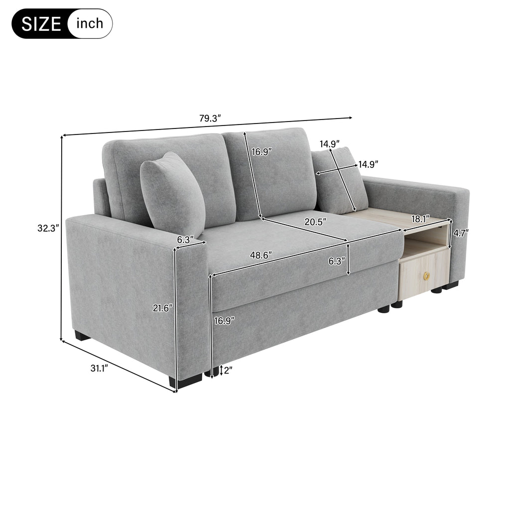 Sofa Modular Chenille Gray 2 Seat Center Console Storage Armrests 79 In