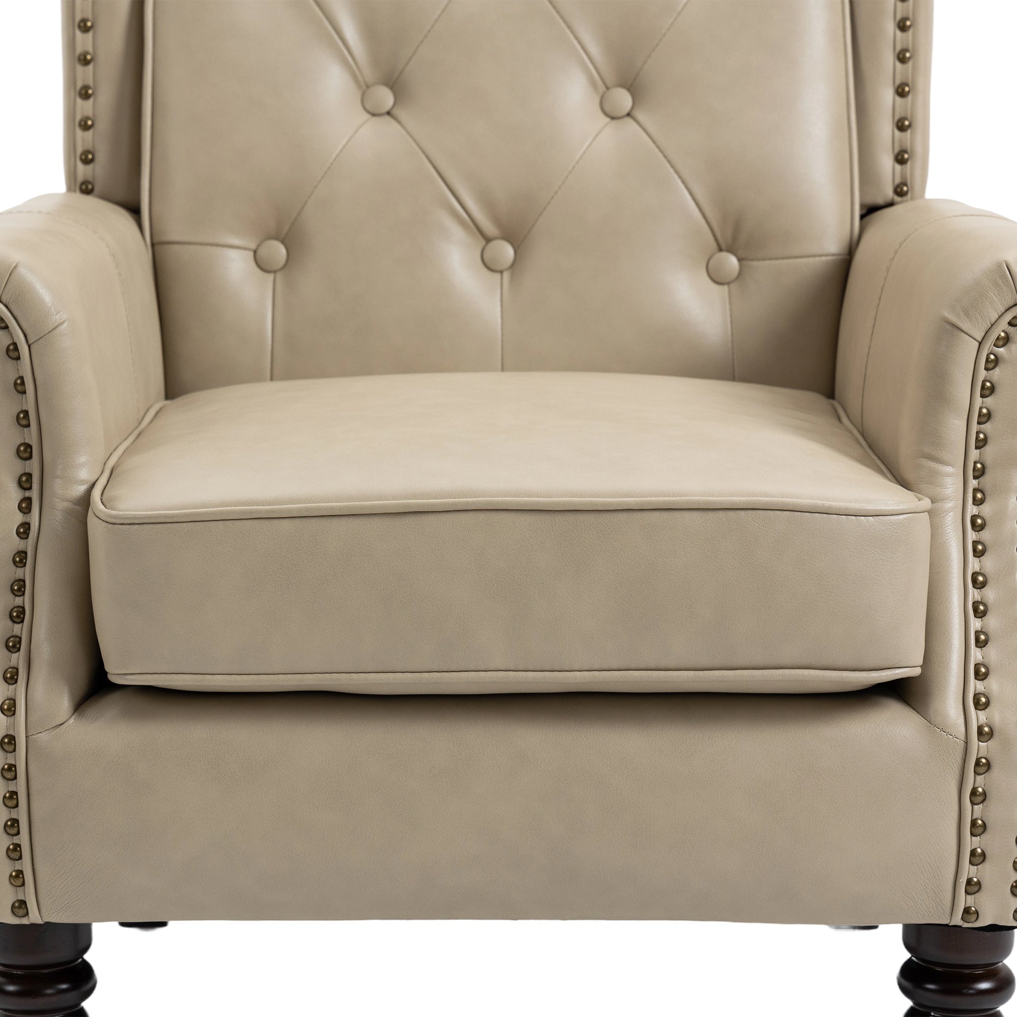 Accent Lounge Chair PU Leather Camel Rubber Wood Legs Sinuous Springs 250 LB